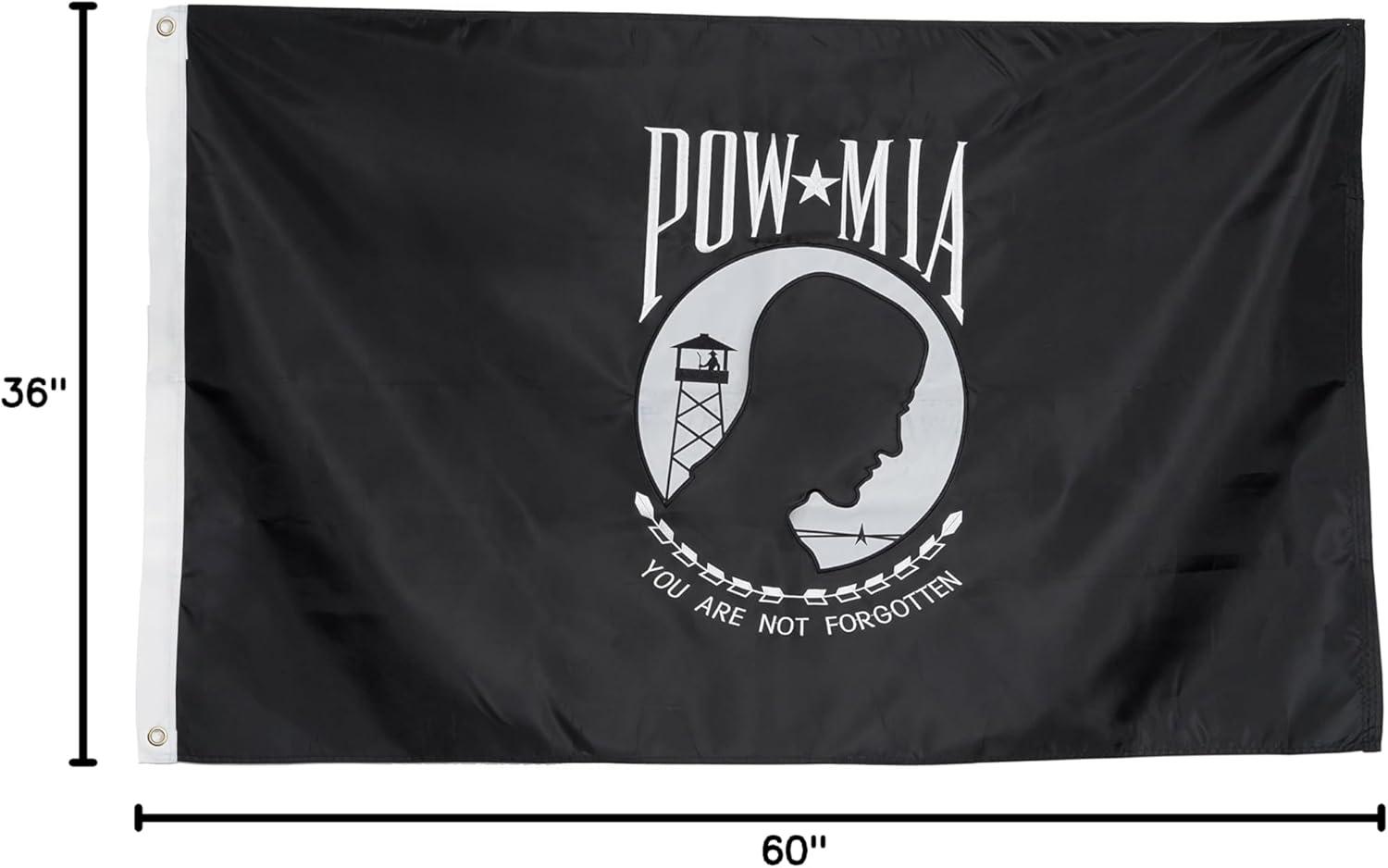 POW MIA 3x5 Nylon Flag - Double Sided and Embroidered - All Weather, Durable, Outdoor Nylon Flag - Front Line Flags