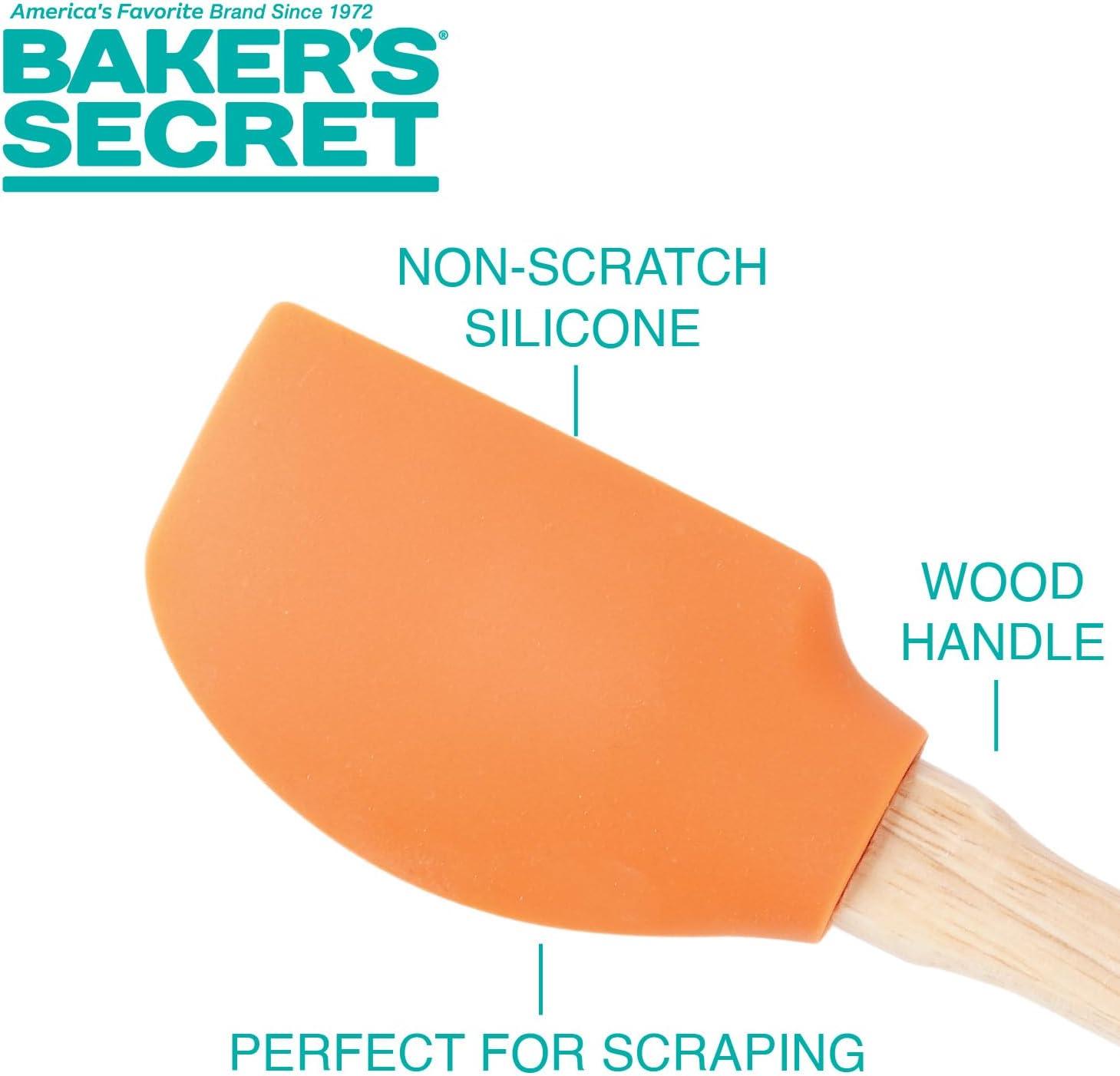 Baker's Secret - 4pcs Silicone Spatula set 12", Wooden Handle with Hanger, Cake Decoration Pastry Preparation, Baking Utensils - Orange
