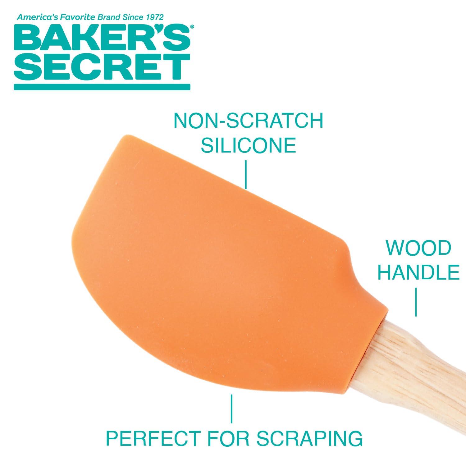 Baker's Secret - 4pcs Silicone Spatula set 12", Wooden Handle with Hanger, Cake Decoration Pastry Preparation, Baking Utensils - Orange