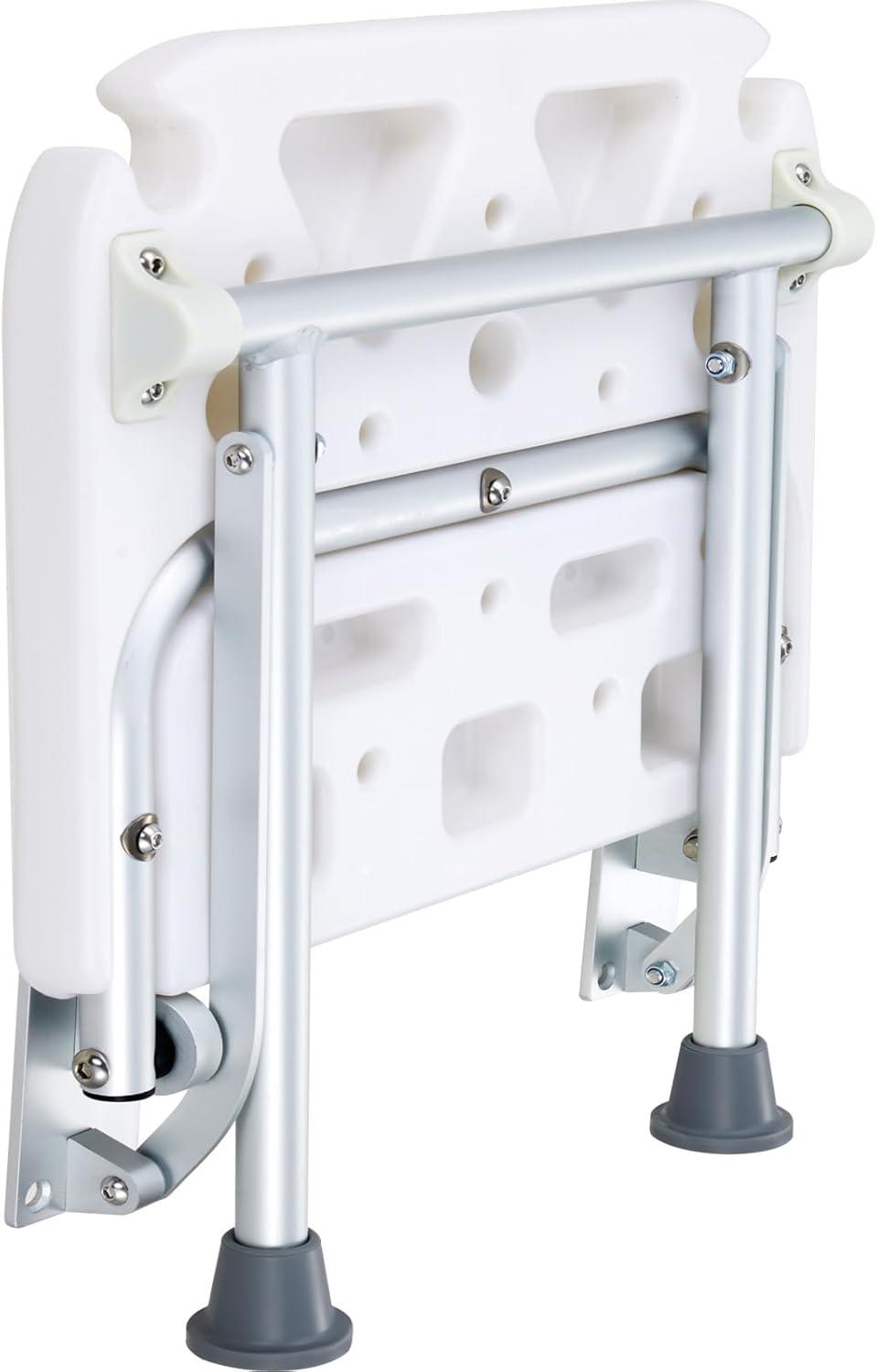 White Foldable Wall-Mounted Plastic Shower Seat with Stainless Steel Screws