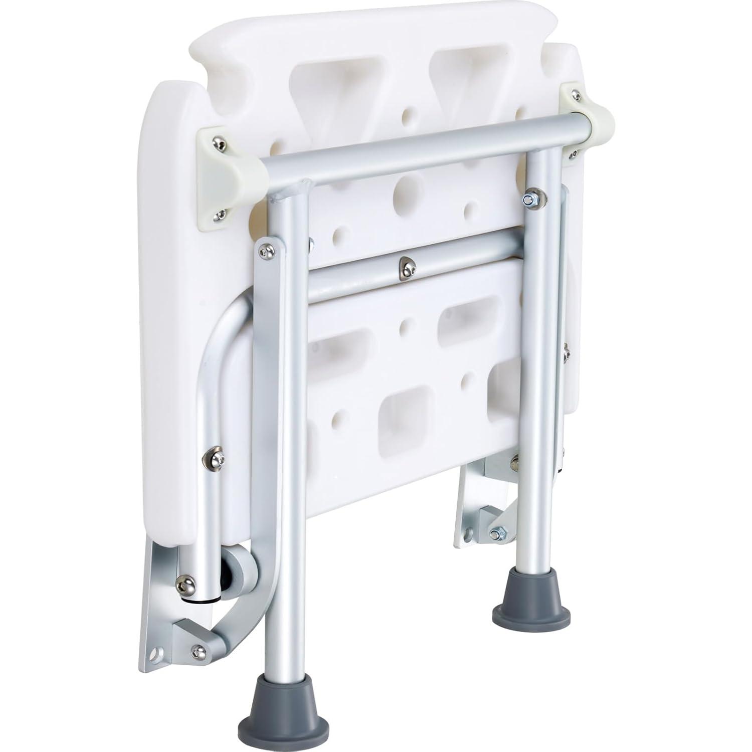 VEVOR Folding PE Shower Seat, 15.7'' x 14.8'' Unfolded, Wall Mounted Fold Up Shower Bench with 500 lbs Load Capacity, Space Saving Fold Down Shower Chair for Seniors Pregnant Women Children Adults