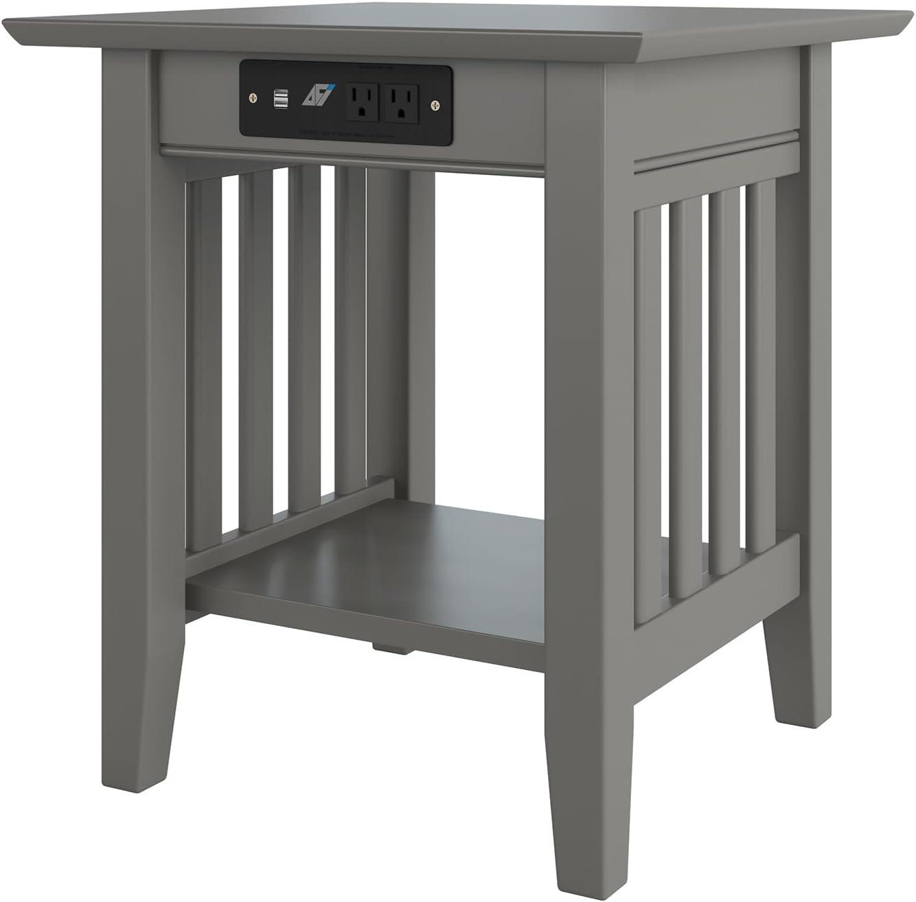 Eco-Friendly Mission Grey Square Wood End Table with Charging Station