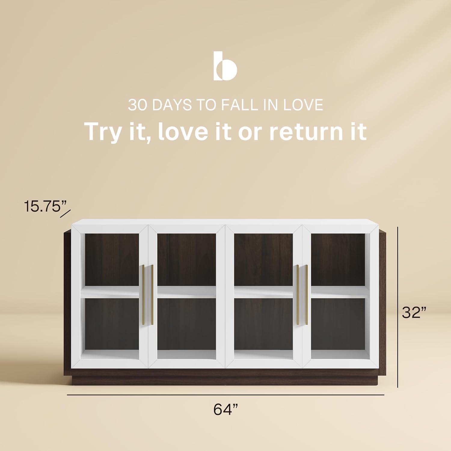 BELLEZE Sideboard Buffet Cabinet, Modern Wood Glass-Buffet-Sideboard with Storage, Console Table for Kitchen, Dinning Room, Living Room, Hallway, or Entrance - Brixston (White)