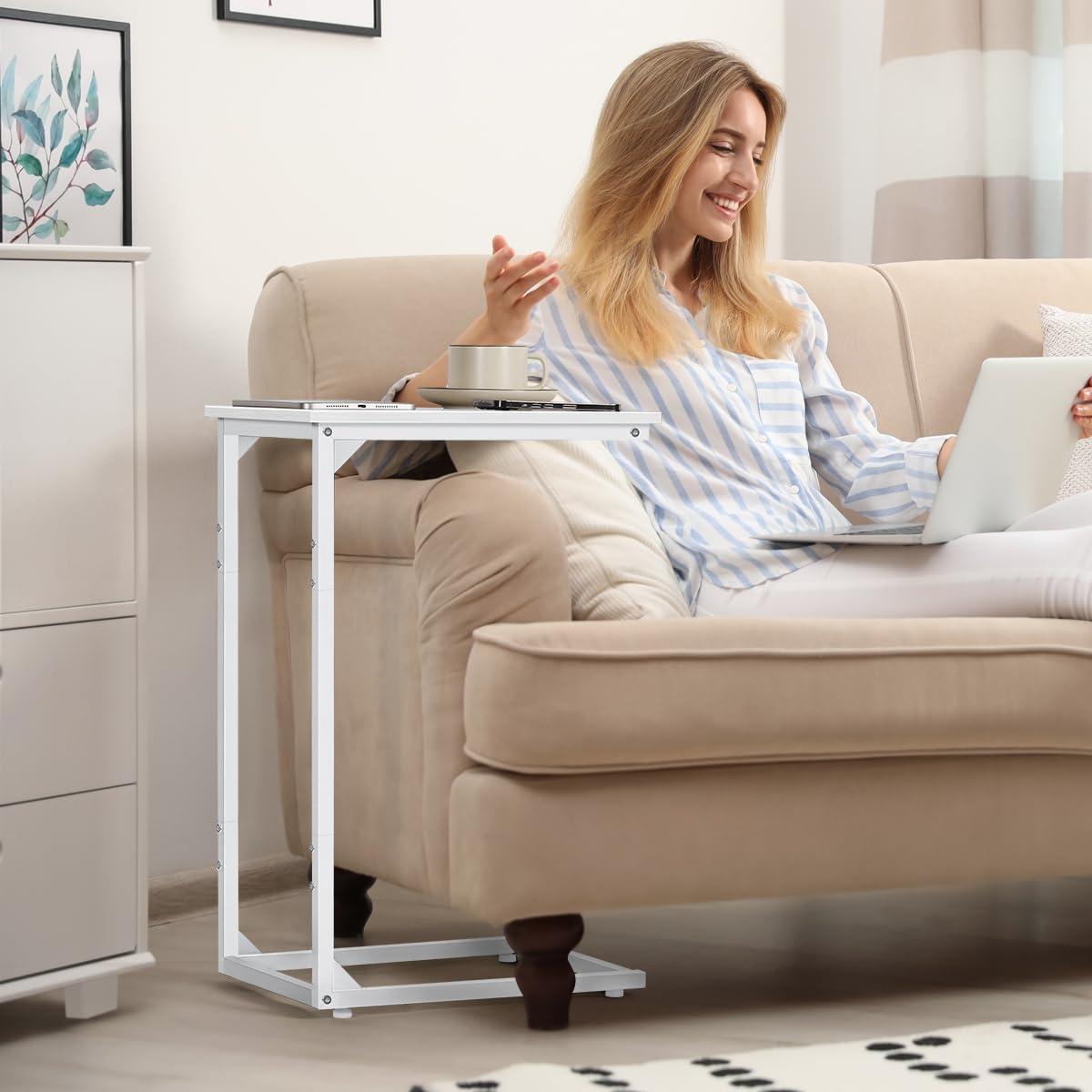 C Table Side Table Set of 2 Living Room Sets C Shaped Couch Tray End Tables Modern, White