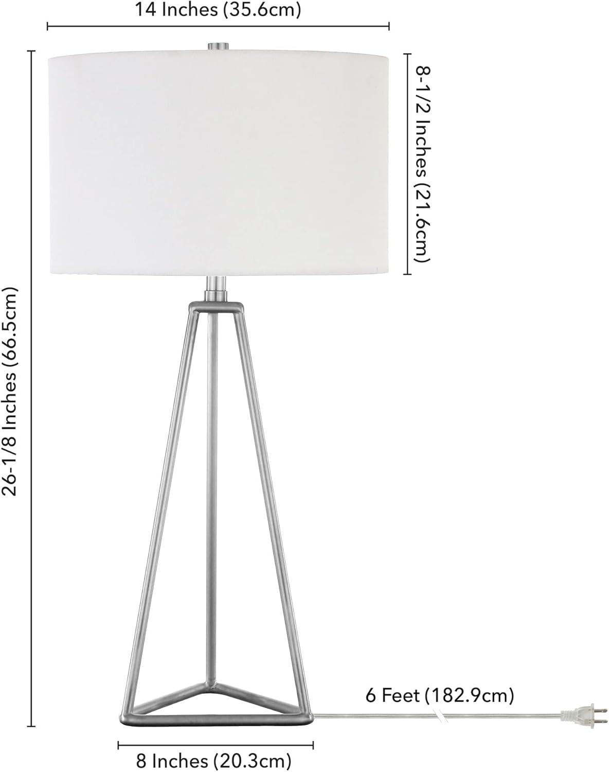 Gino 26" Brushed Nickel Table Lamp with Off-White Fabric Shade