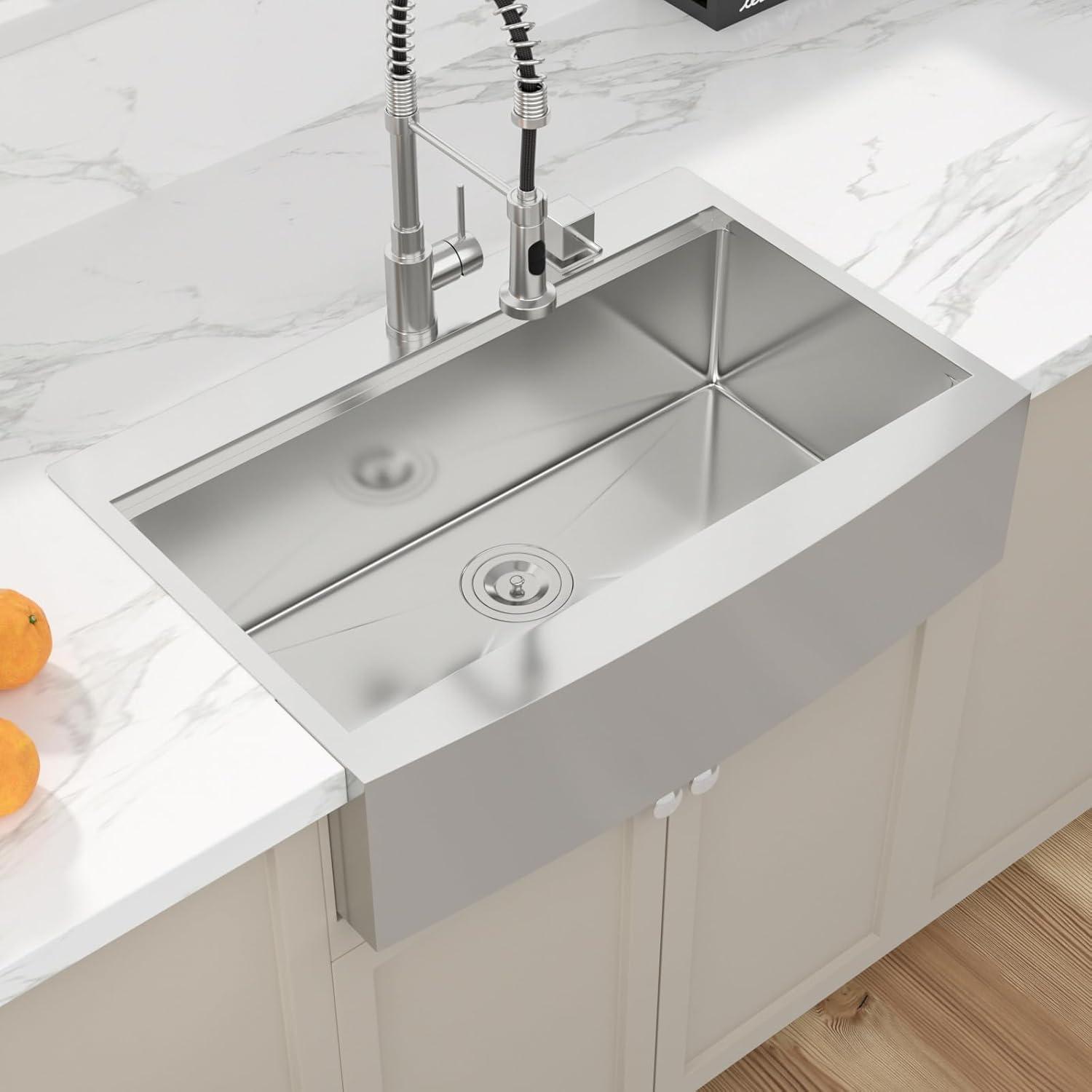 33-Inch Brushed Stainless Steel Farmhouse Drop-In Sink with Accessories