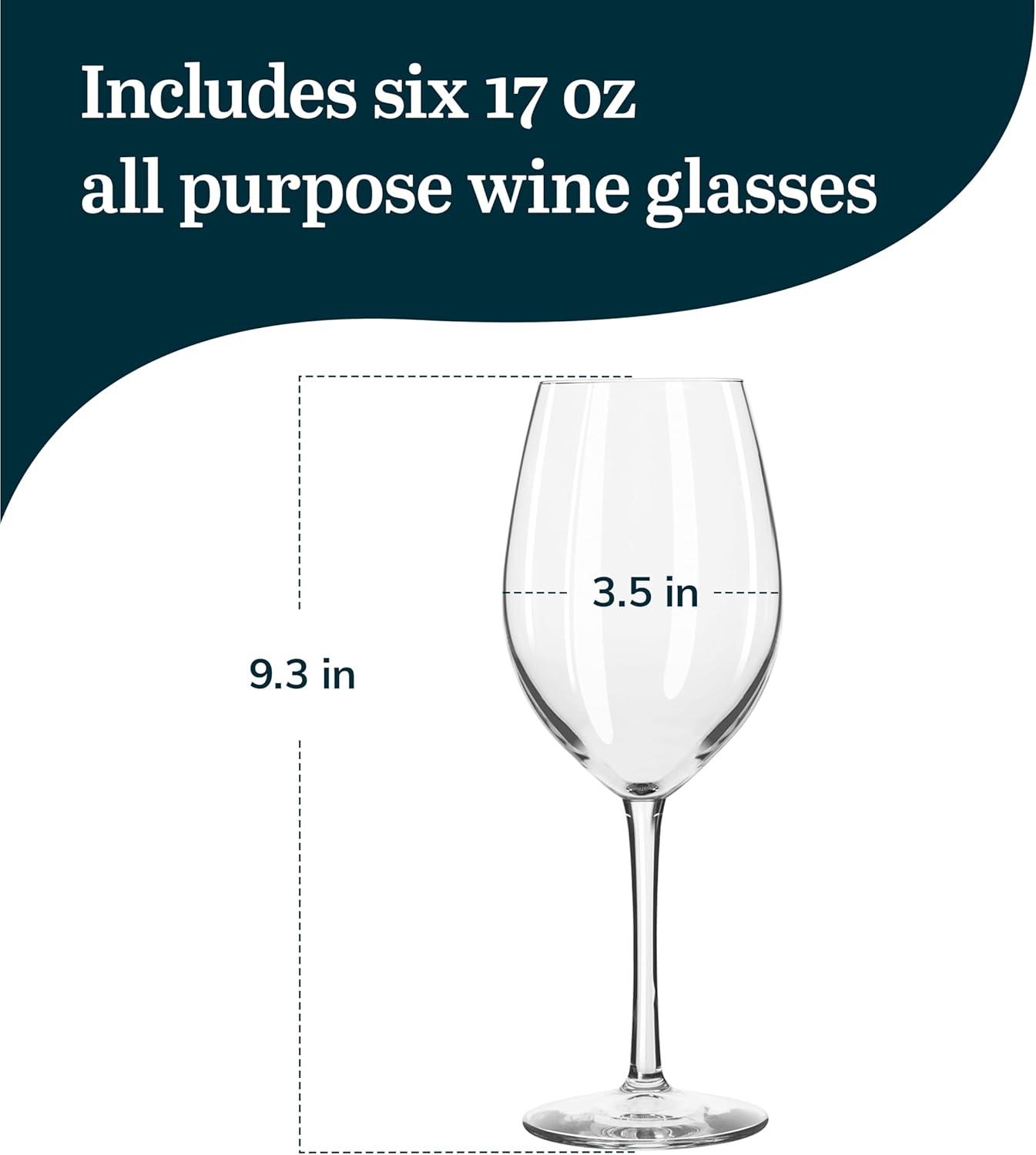 Libbey Entertaining Essentials All Purpose Wine Glasses, 17 ounce, Set of 6