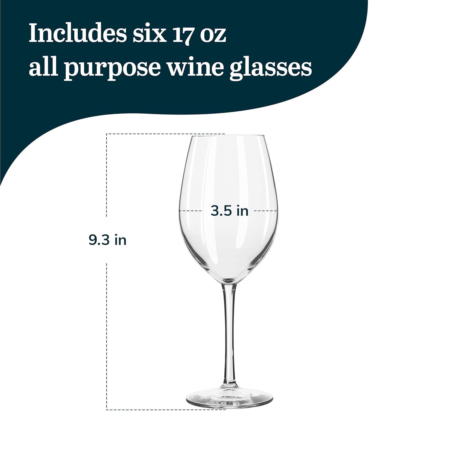 Libbey Entertaining Essentials All Purpose Wine Glasses, 17 ounce, Set of 6