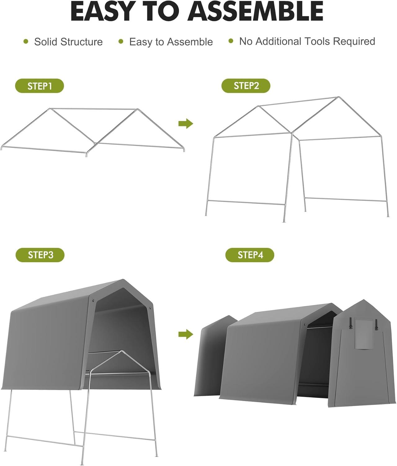 babevy Motorcycle Storage Shed, Heavy Duty Portable Tent With Rolled Zipper Door in , 84" H x 72" W x 72" D