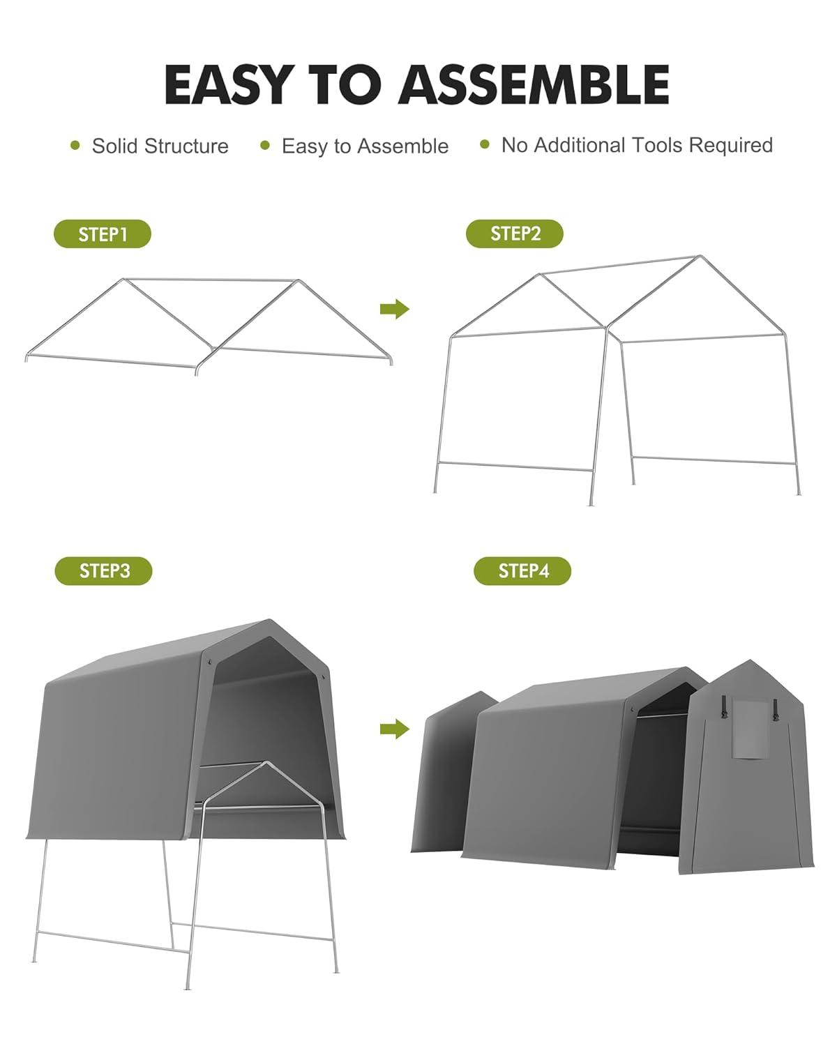 babevy Motorcycle Storage Shed, Heavy Duty Portable Tent With Rolled Zipper Door in , 84" H x 72" W x 72" D