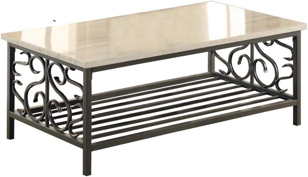 Fairhope Beige Faux Marble and Black Metal 3-Piece Rectangular Table Set