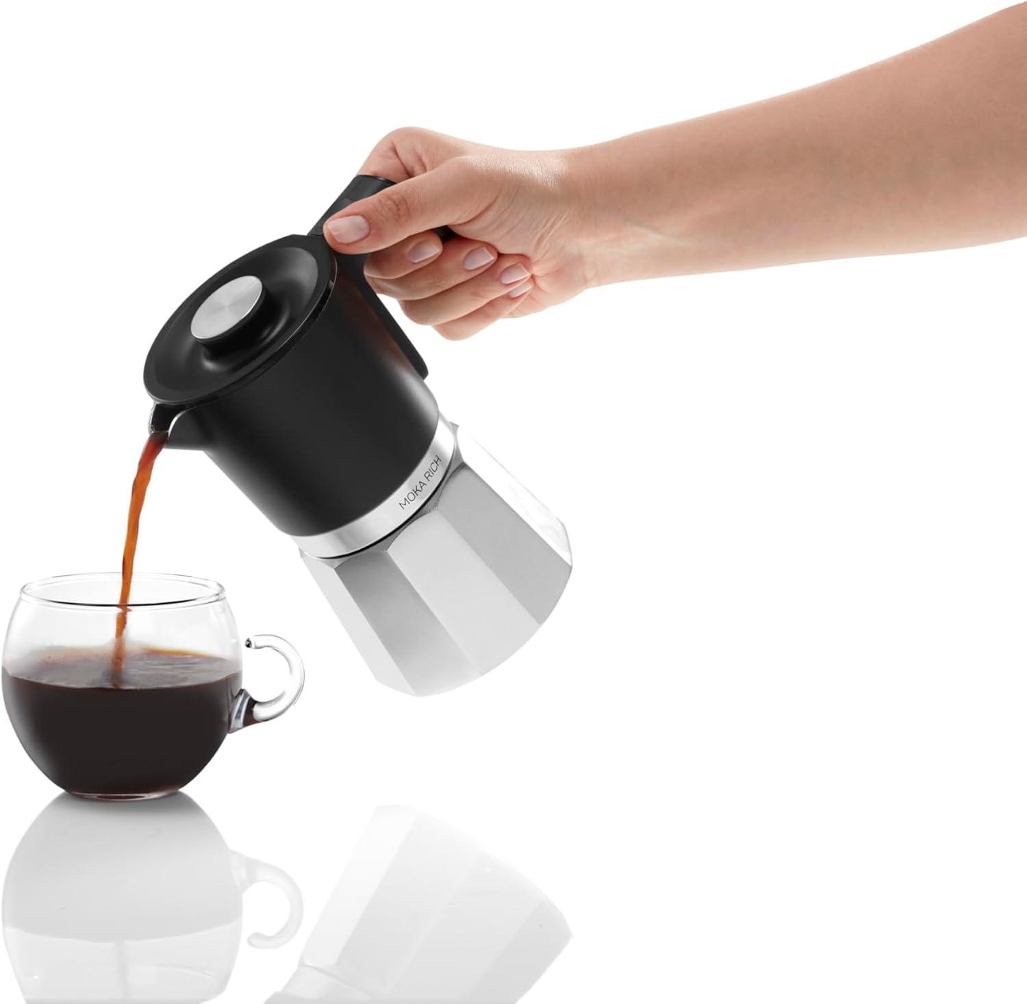 Arzum Okka Rich Moka Pot Turkish Coffee And Moka Maker, Velvetiser, Milk Frother, 5 Cups, Stainless Steel Cooking Pot, Chrome