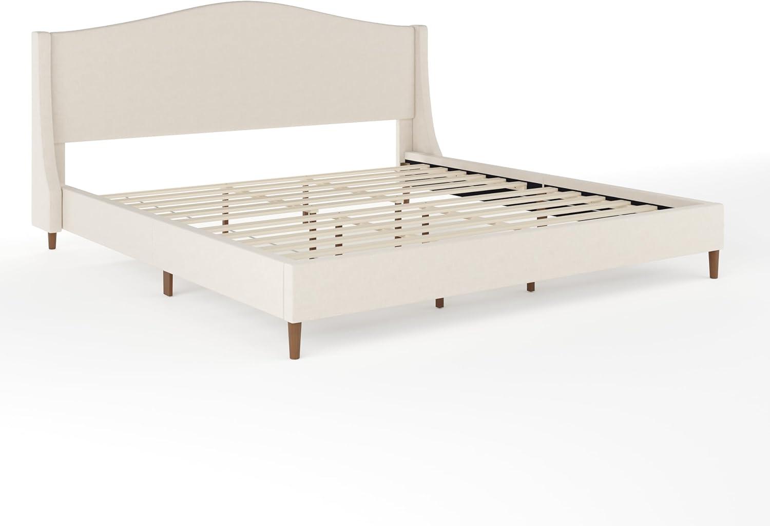 Martha Stewart King Amelia Upholstered Platform Bed Beige/Walnut