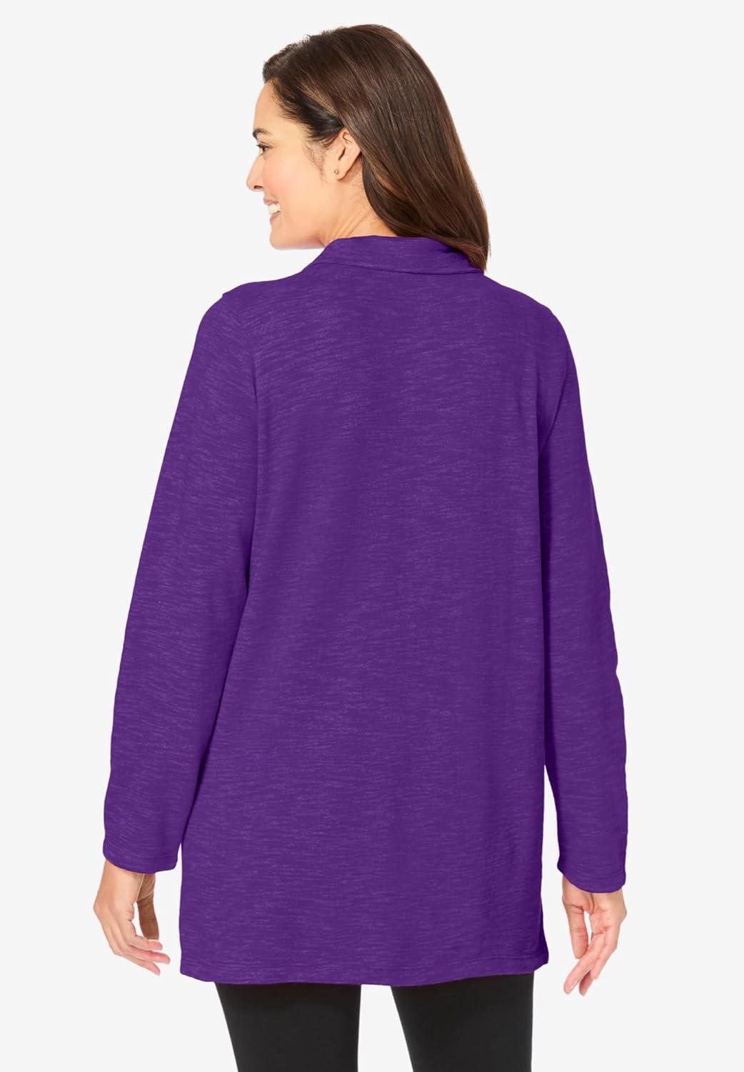 Woman Within Women's Plus Size French Terry Quarter-Zip Sweatshirt