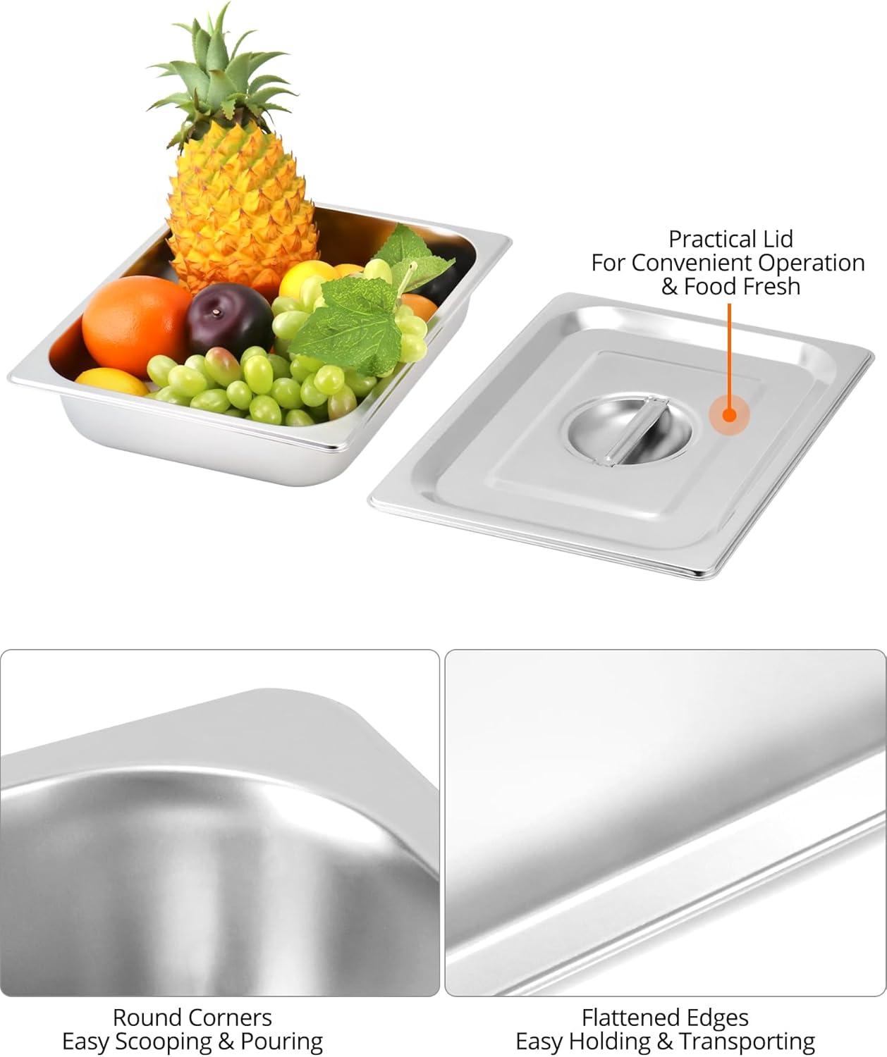 QWORK Stainless Steel Full Size 1/1 Chafing Dish Pan Set, 4 Pack 2.56" Deep 0.03" Thick 8.5L Heat-Resistant Pans with Lids, Steam Table Pans for Catering & Food Service