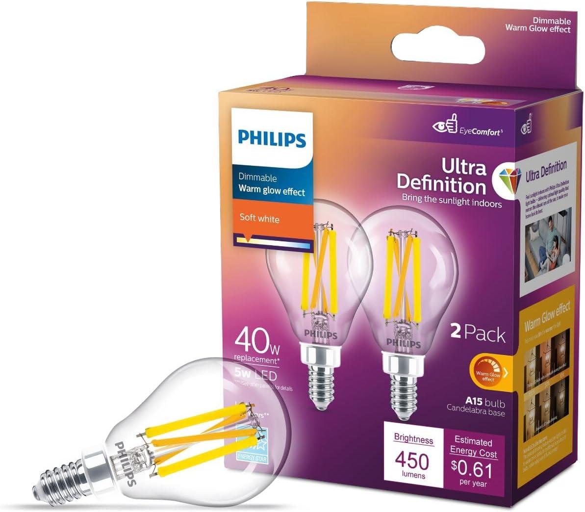 1PC Philips Ultra Definition Warm Glow A15 Candelabra Base LED Light Bulb