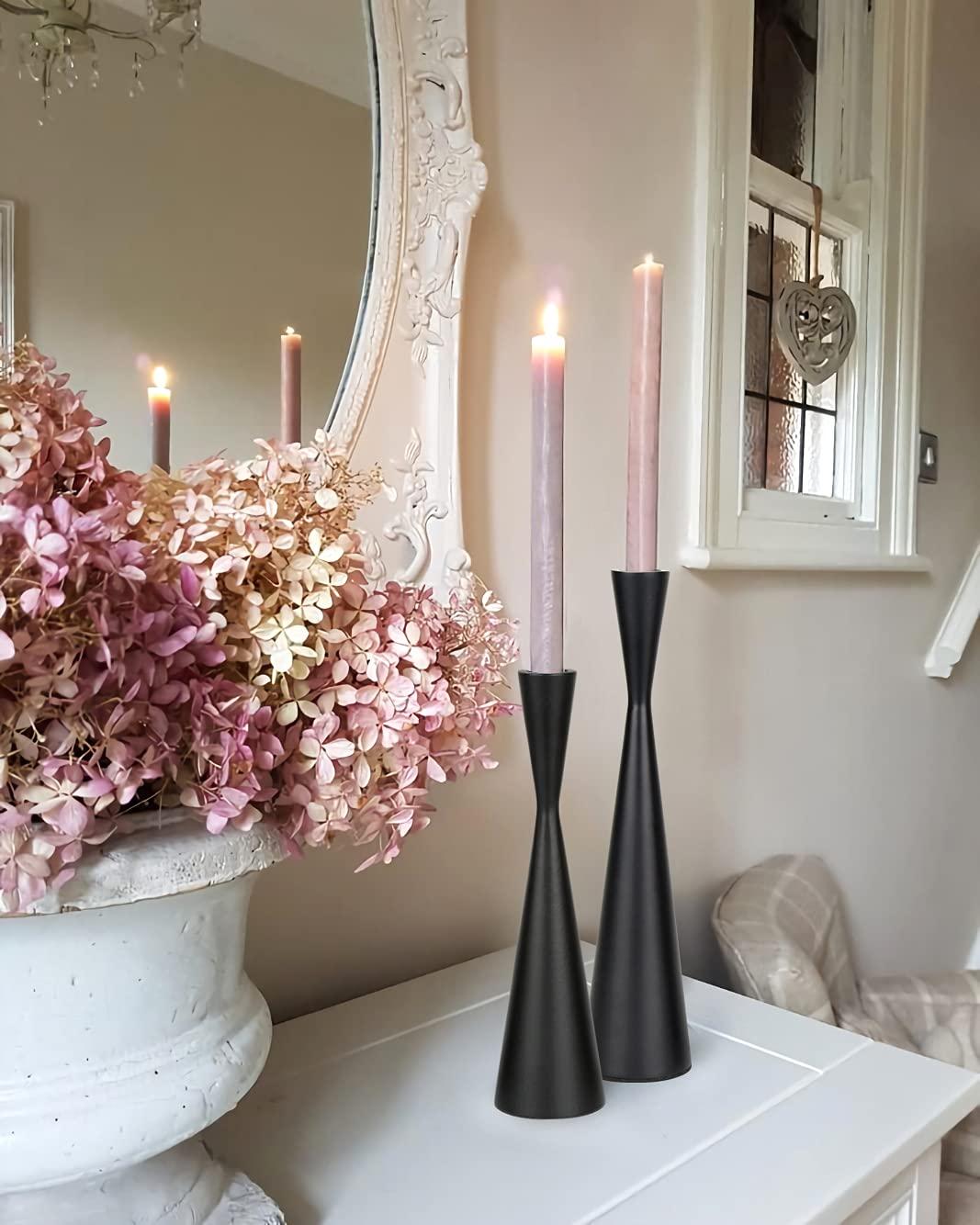 Vixdonos Metal Candle Holders Taper Candlestick Holders Set of 2 Table Decorative Candle Stand for Wedding, Dinning, Party,Home Decor (Matte Black)