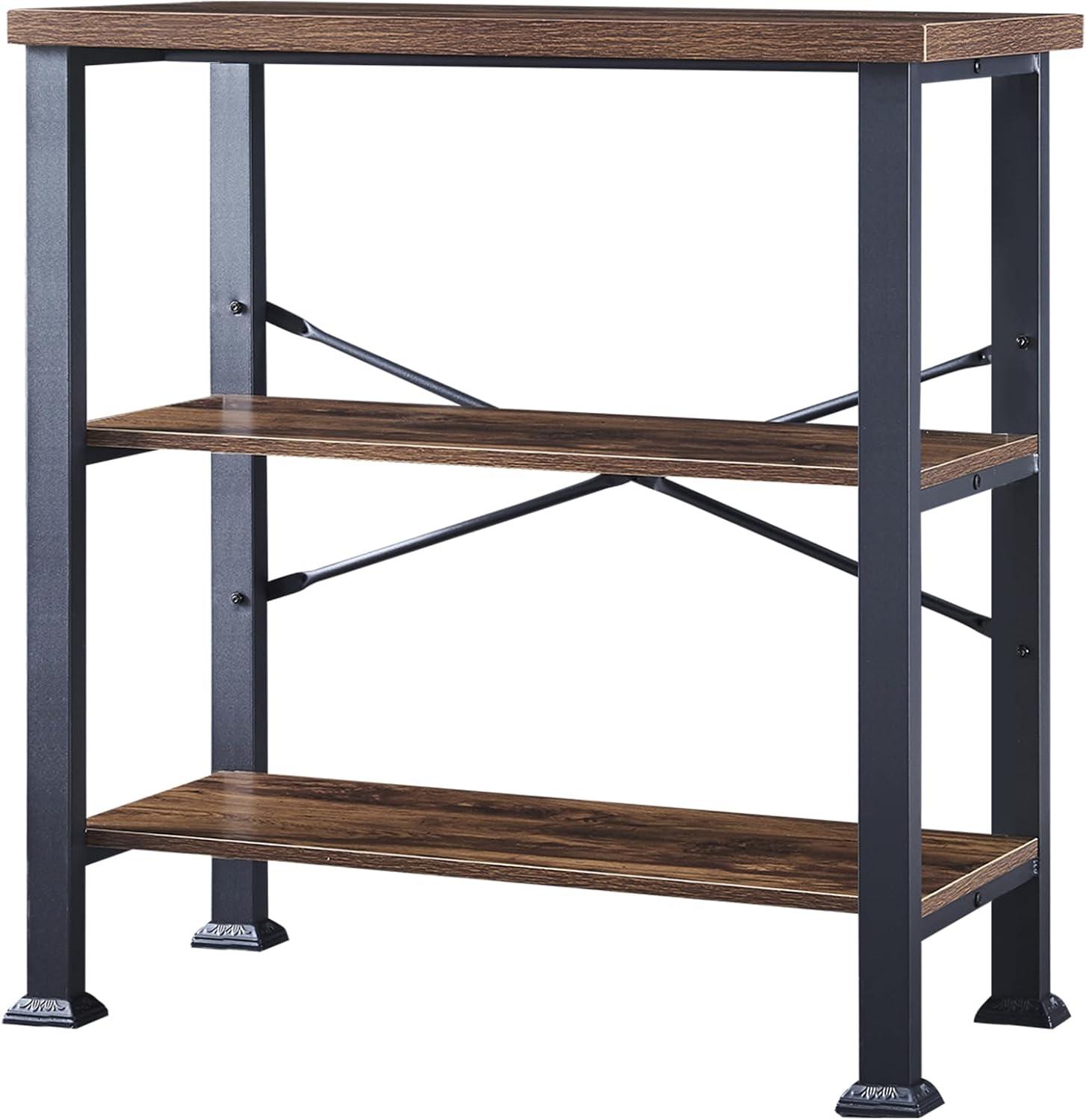 Rustic Brown 3-Tier Adjustable Wood and Metal Bookshelf