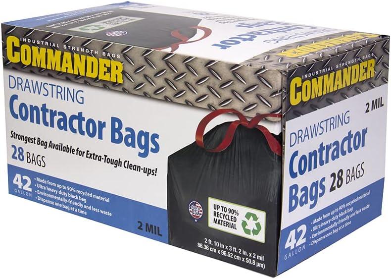 Commander 42 Gallon Black Heavy Duty Recycled Trash Bags with Drawstring