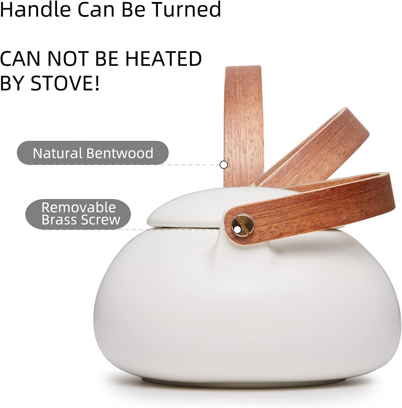 ZENS Japanese Tea Set with Infuser, Modern Bentwood Handle 27 oz Matte Ceramic Loose Leaf Teapot with 4 Cups & RattanCoasters for Tea Lover Gift