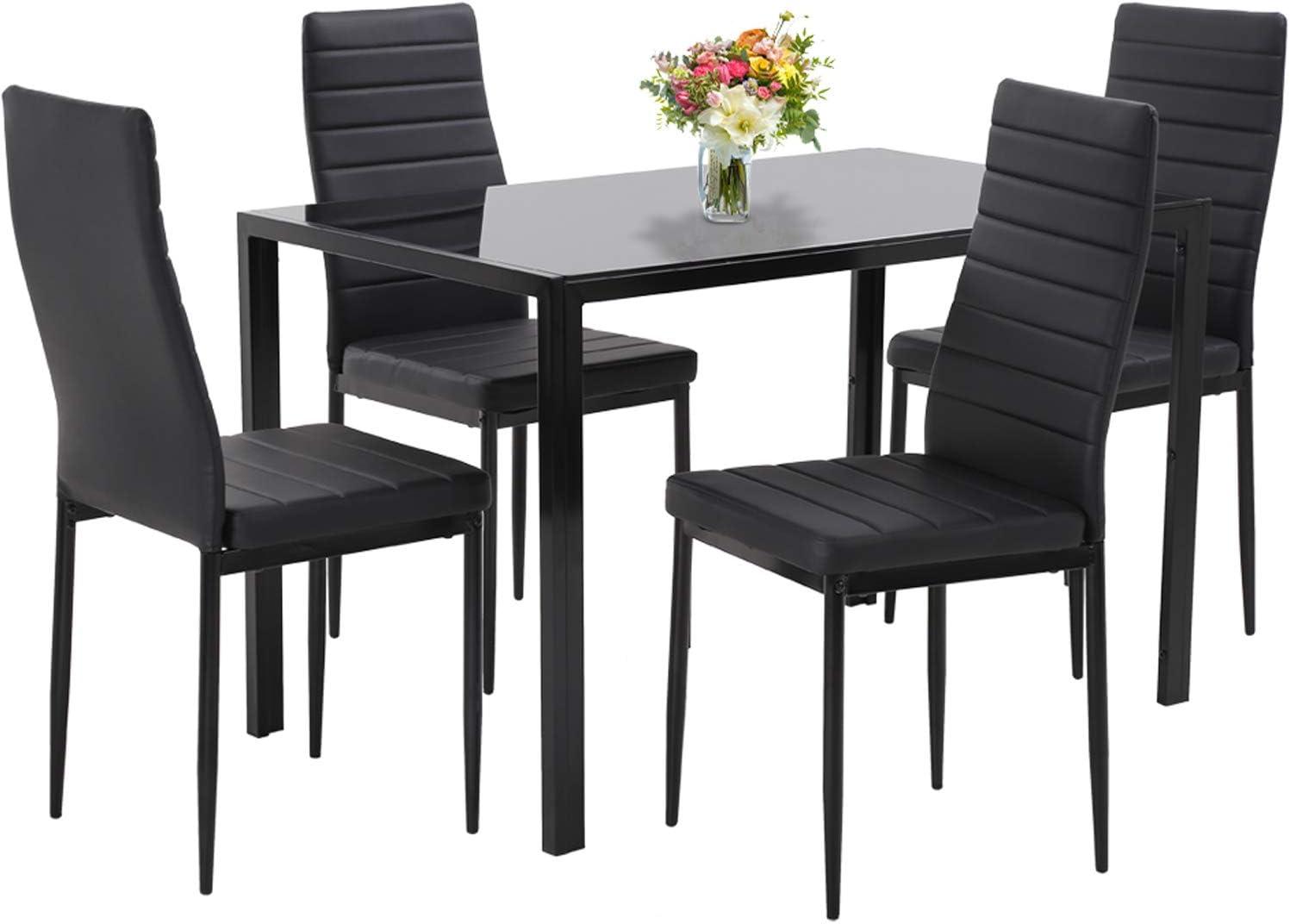 PayLessHere Dining Table Set Glass for Small Spaces Kitchen Table and Chairs for 4 Table with Chairs Home Furniture Rectangular Modern, White Glass