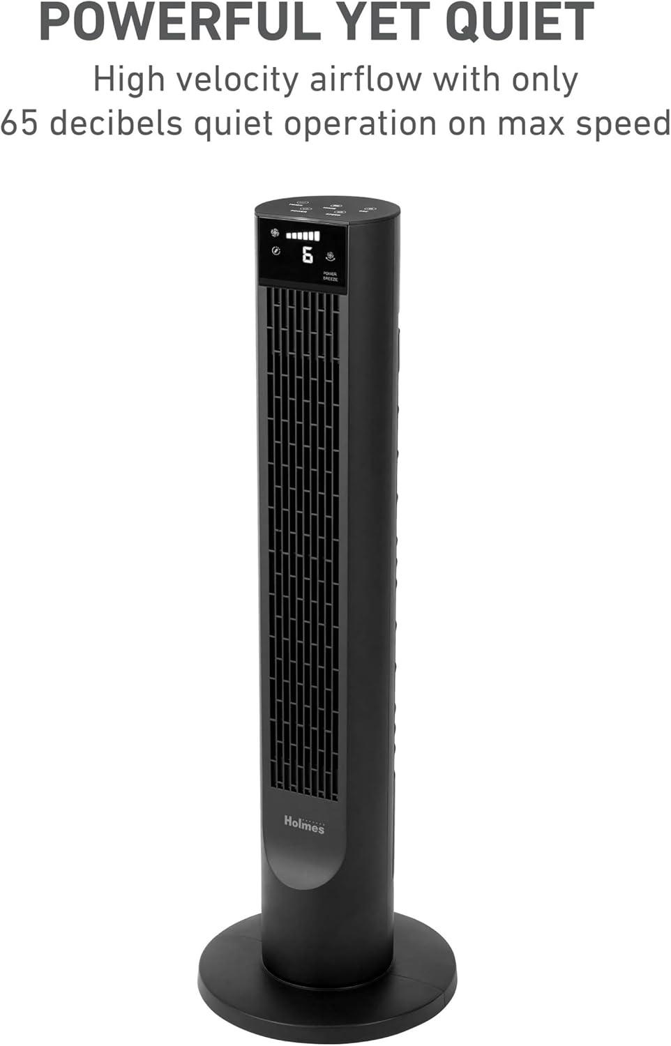Holmes CleanBreeze 36” High 6-Speed Removable Grill Oscillating Digital Tower Fan with Remote, Black
