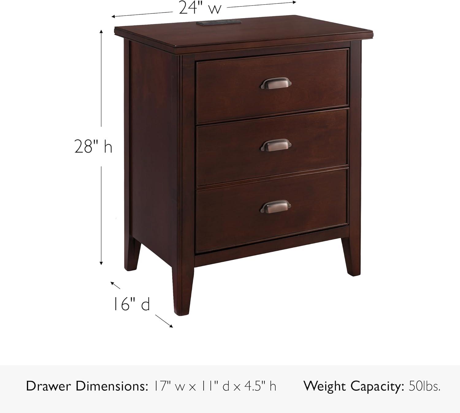 Leick Home 10522 Laurent Nightstand with Drawer, Door with USB-C Fast Charging Station and AC/USB Outlet, Chocolate Cherry