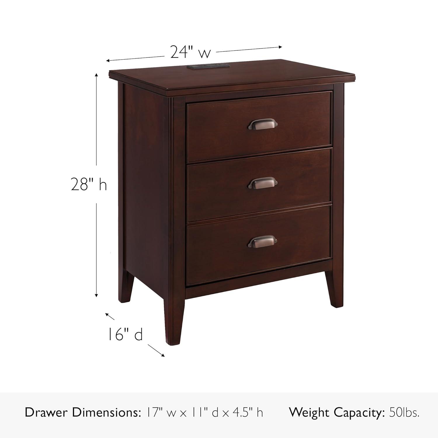 Leick Home 10522 Laurent Nightstand with Drawer, Door with USB-C Fast Charging Station and AC/USB Outlet, Chocolate Cherry