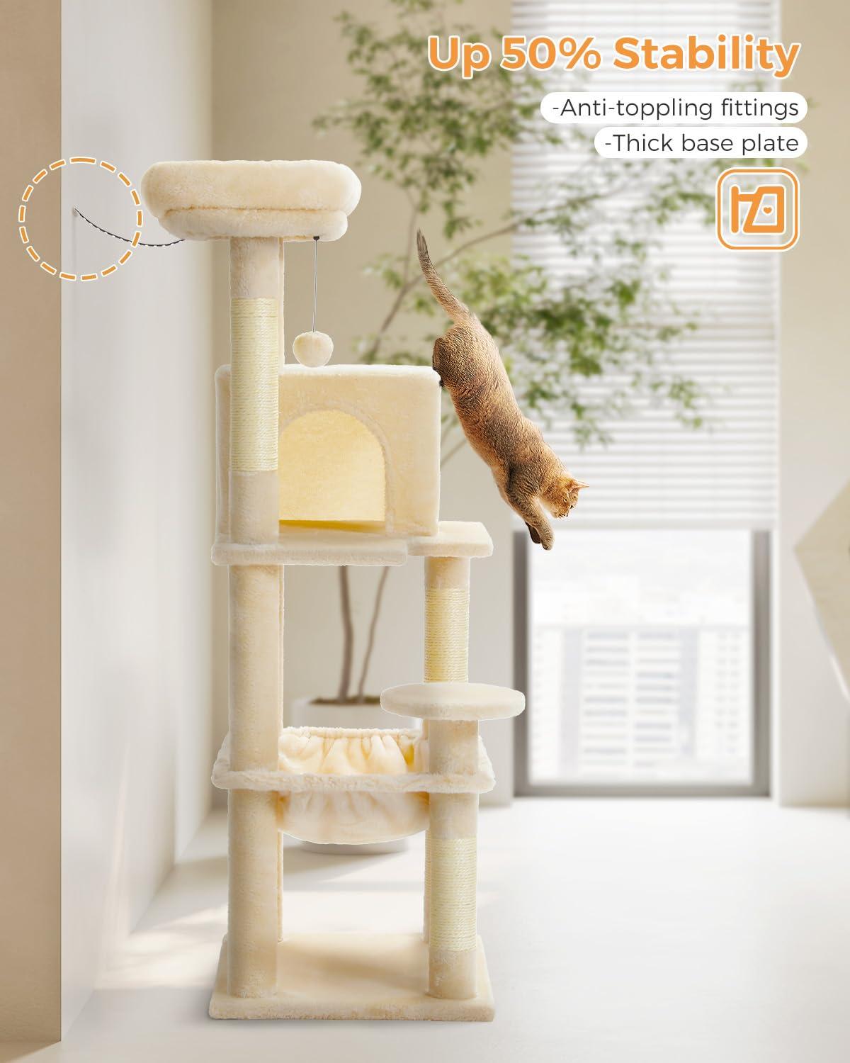 Latitude Run® Indoor Multi-Level Tall Cat Tower With Large Hammock, Scratching Posts, Cozy Condo And Top Perch