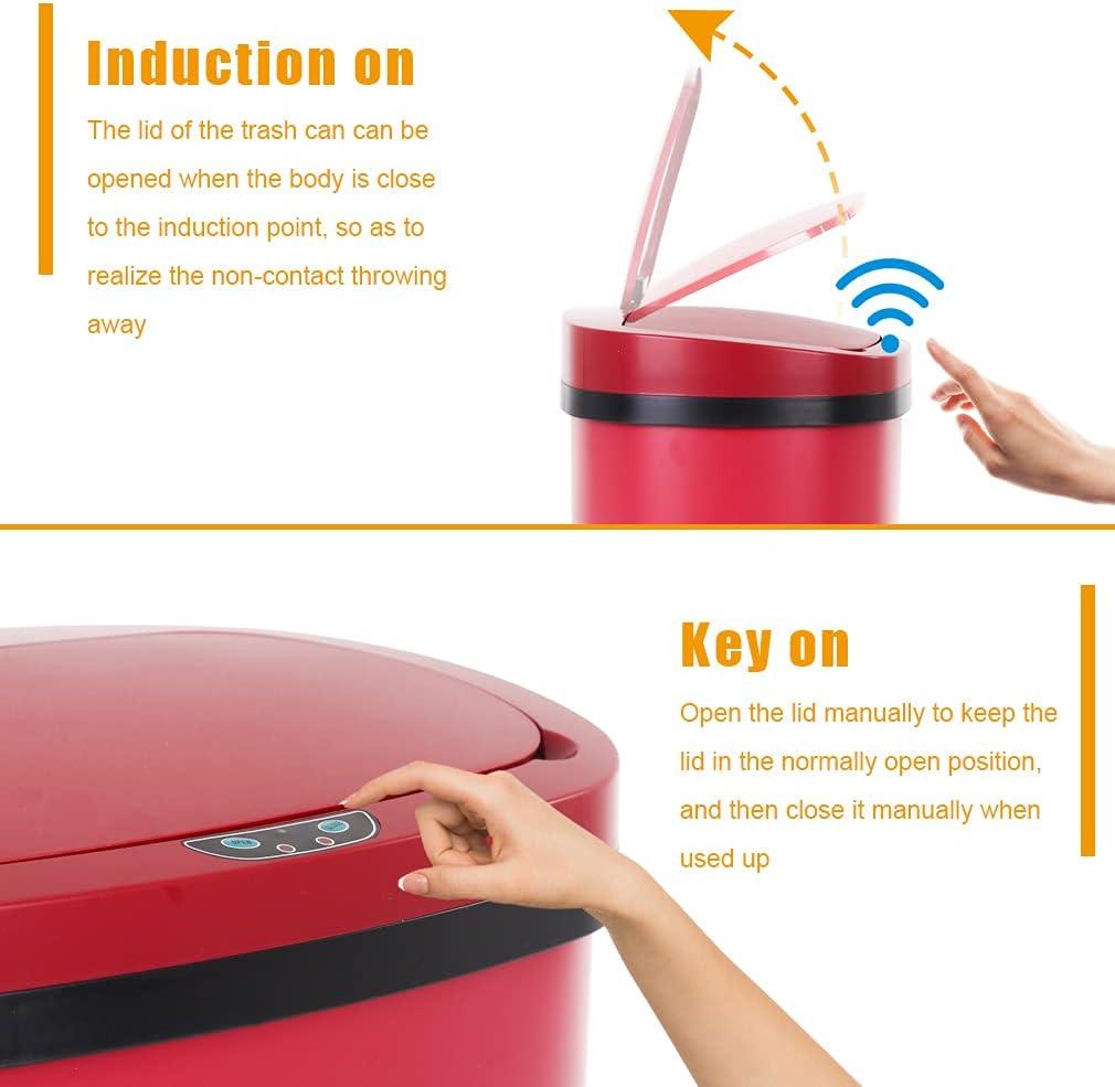 13 Gallon 50L Touch Automatic Stainless Steel Trash Can Garbage Can Metal Trash Bin with Lid for Kitchen Living Room Office Bathroom, Electronic Sensor Automatic Trash Can - Red