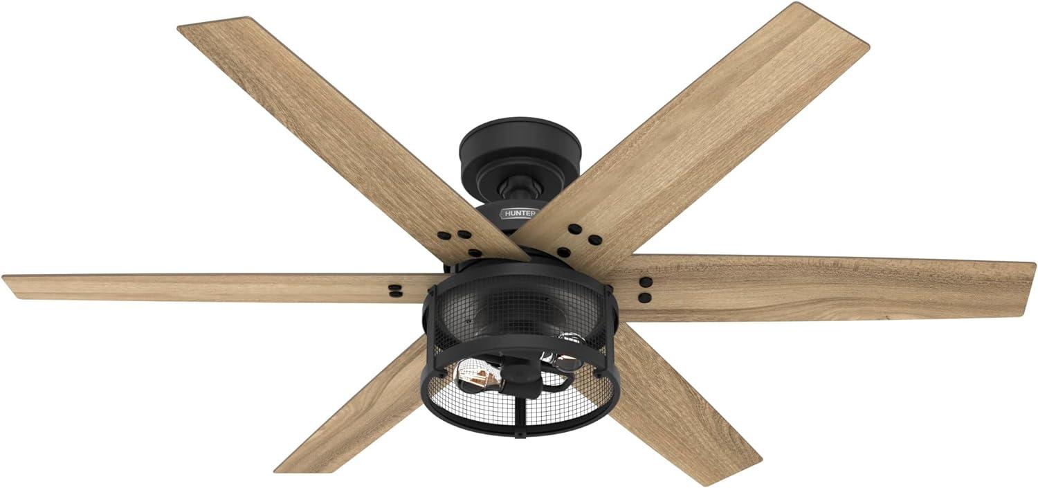 Houston 52" Matte Black 6-Blade Ceiling Fan with LED Lighting & Remote