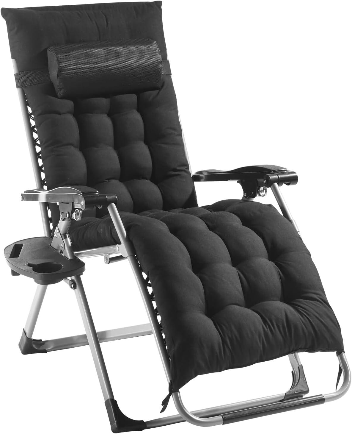 Black Cushioned Zero Gravity Recliner with Cup Holder