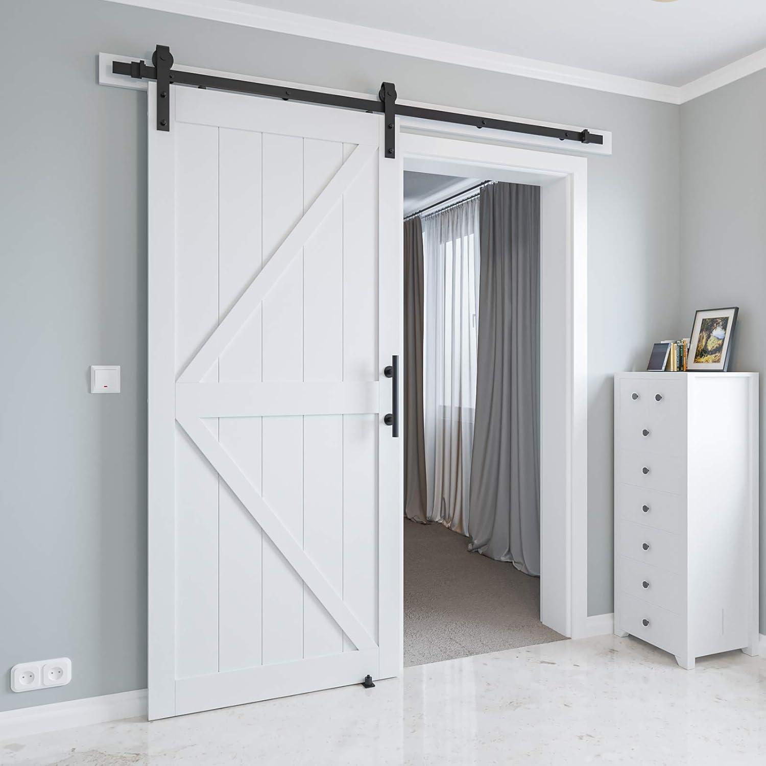 LDB_BUILDING Manufactured Paneled Wood Prefinished Barn Door with Installation Hardware Kit
