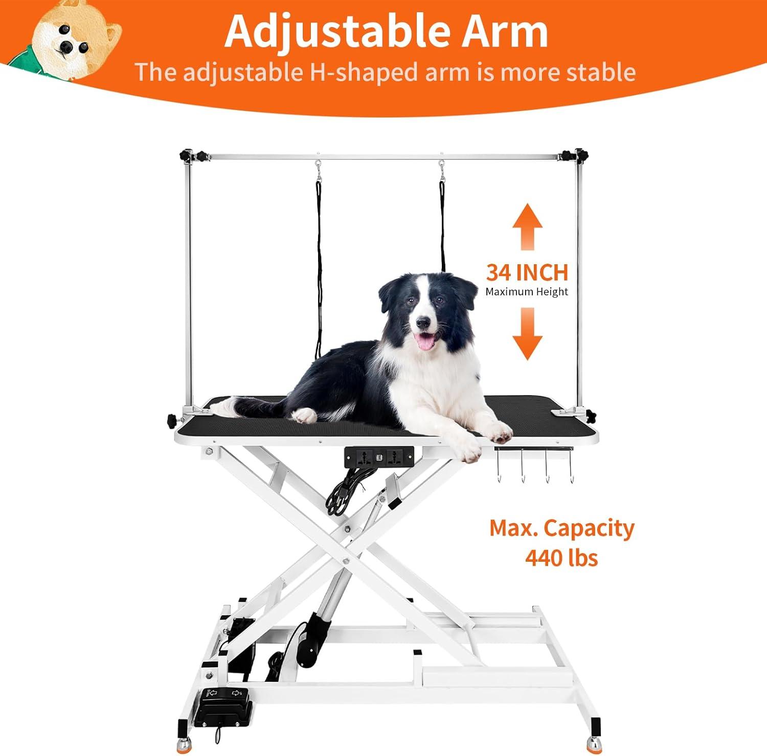 Electric Pet Grooming Table for Large Dogs 200lbs Max, Heavy Duty Hydraulic Height Adjustable Grooming Table