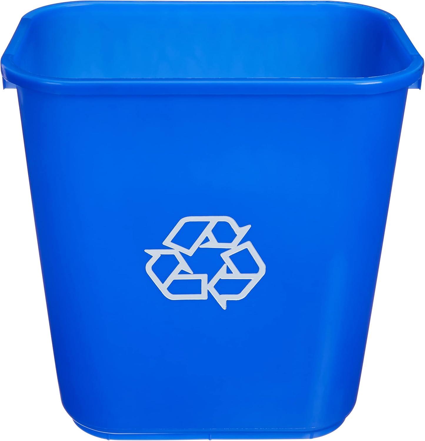 Rectangular Blue 2-Pack 7 Gallon Commercial Office Wastebasket Recycle Logo