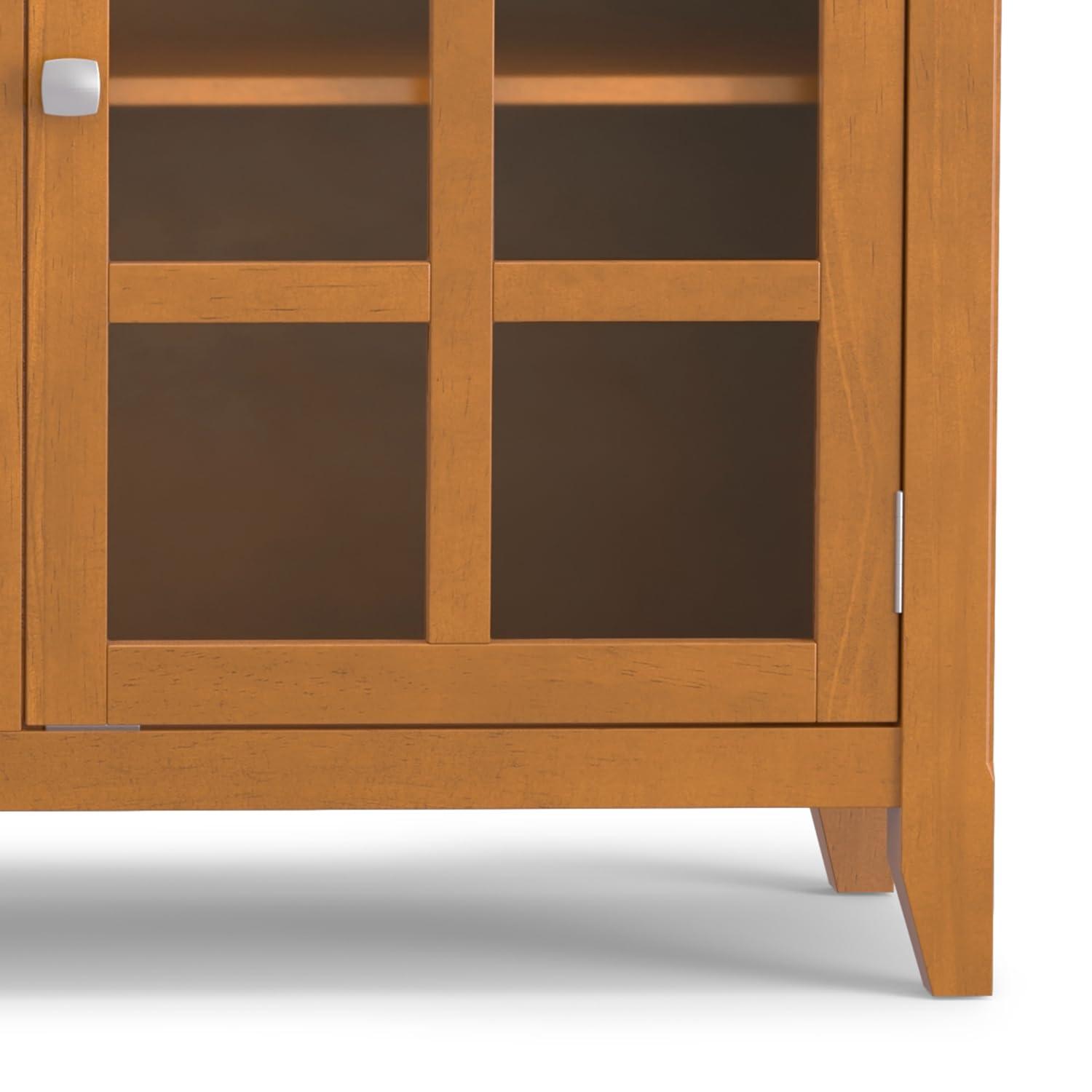 Simpli Home Acadian 62"W Solid Wood 3-Shelf Storage Cabinet with Tempered Glass Doors and Adjustable Shelves