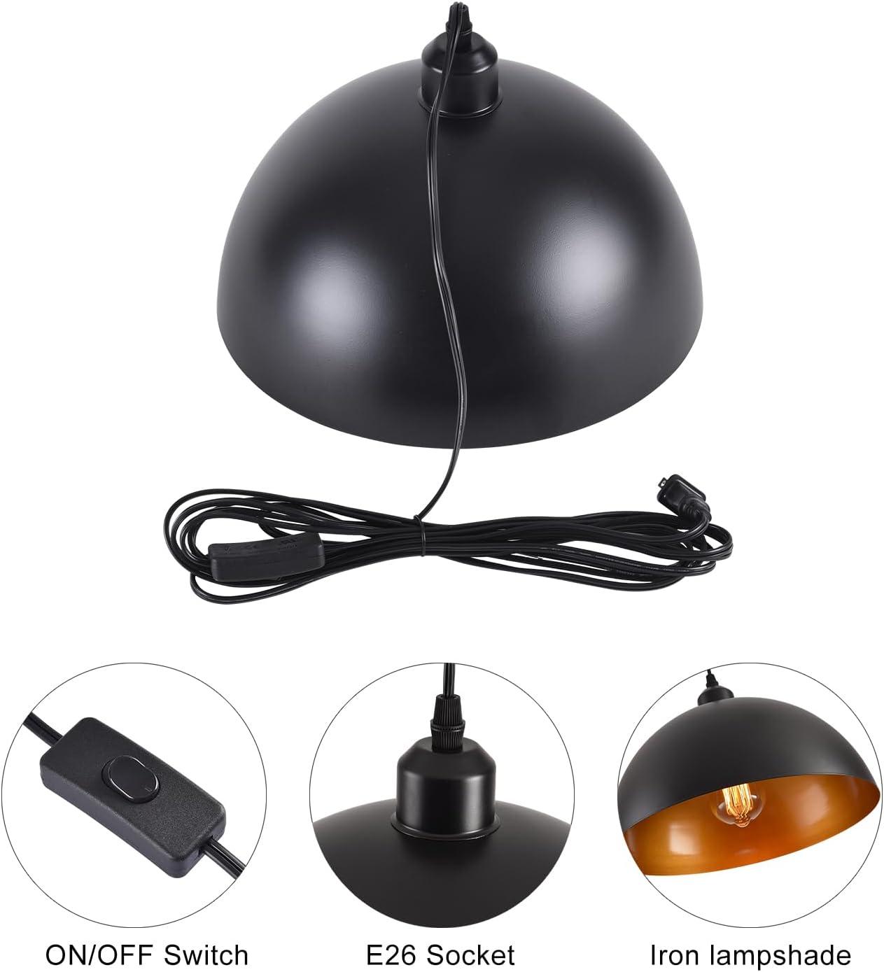 2-Pack Black Pendant Lights, 11.81'' Modern Pendant Lights Kitchen Island, Dome Large Pendant Light for Dining Room Foyer Bedroom Entryway Hallway Light Fixtures