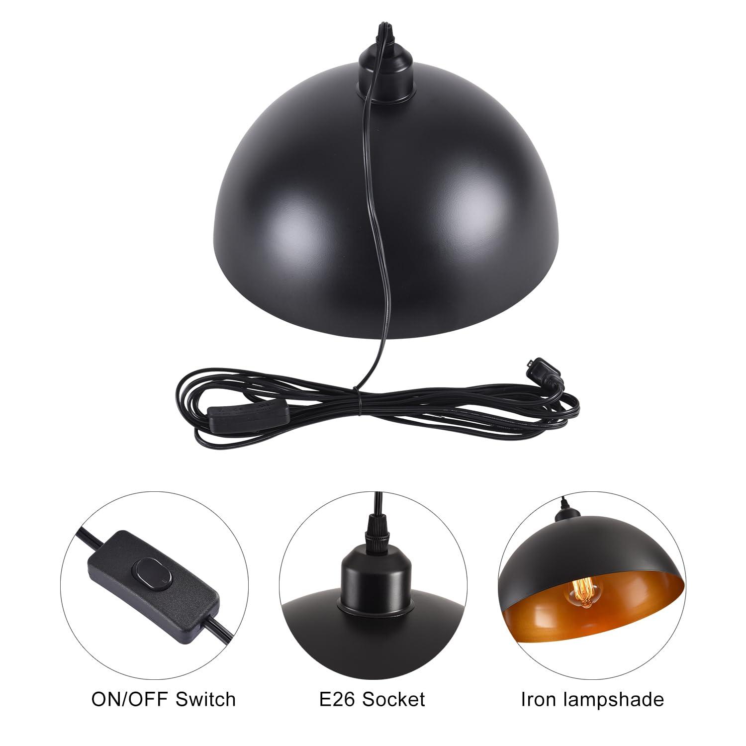 2-Pack Black Pendant Lights, 11.81'' Modern Pendant Lights Kitchen Island, Dome Large Pendant Light for Dining Room Foyer Bedroom Entryway Hallway Light Fixtures