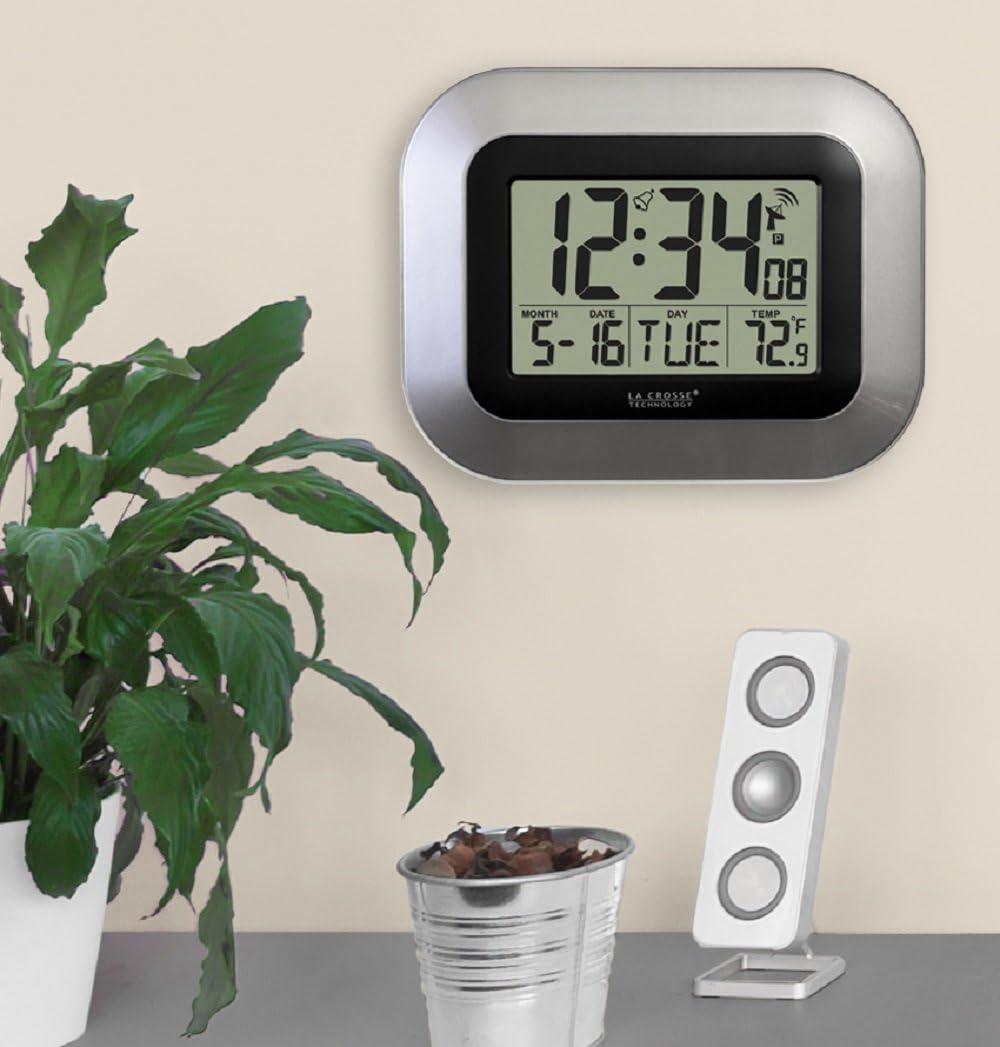 WT-8005U-S Atomic Digital Wall Clock with Indoor Temperature and Date