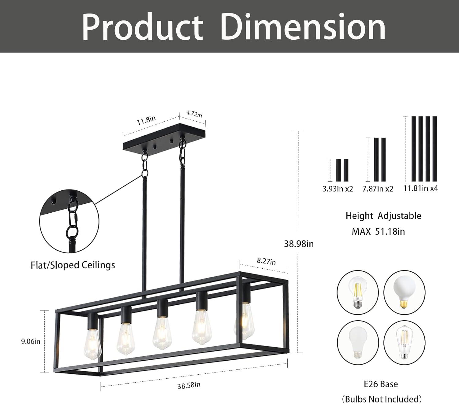 Black Industrial 5-Light Rectangular Metal Chandelier