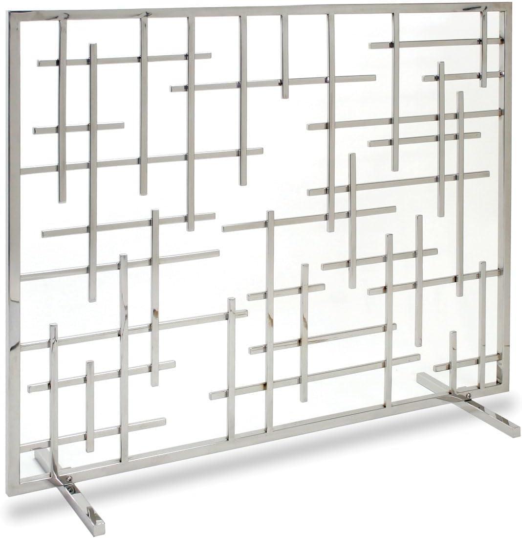 Contemporary Polished Nickel Fireplace Screen with Geometric Design