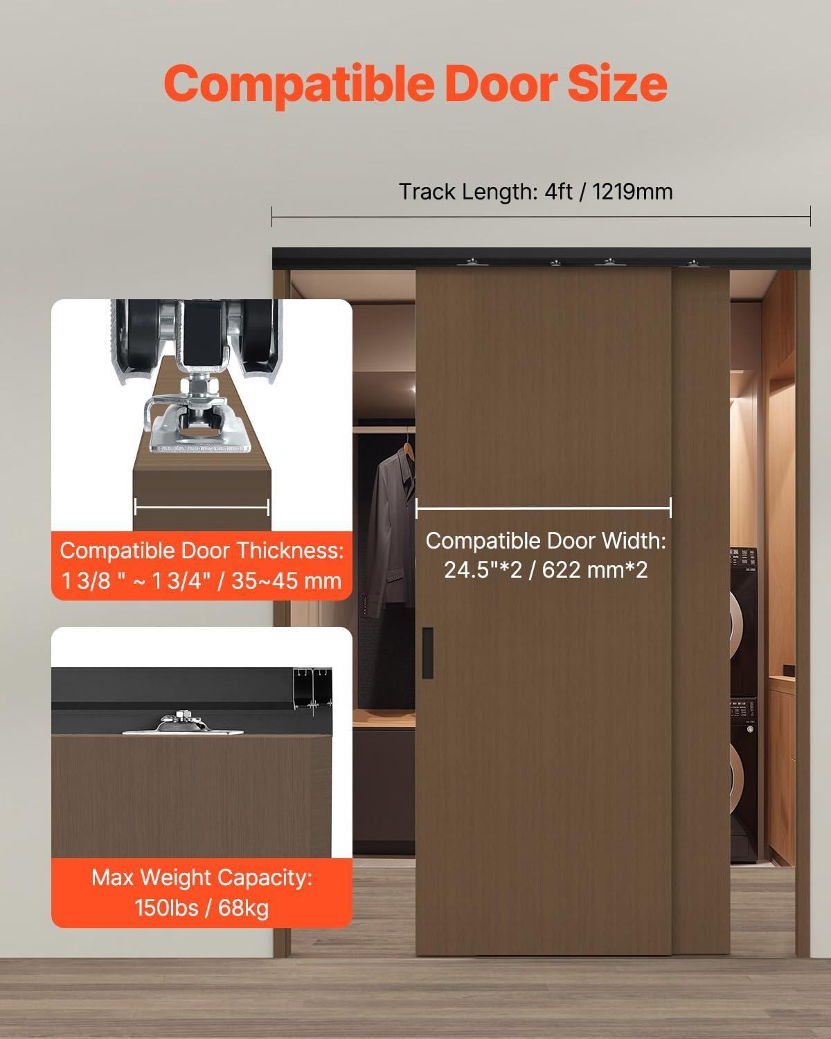VEVOR 8ft Bypass Sliding Door Hardware Kit – Black Closet Door Track for 2-Door System
