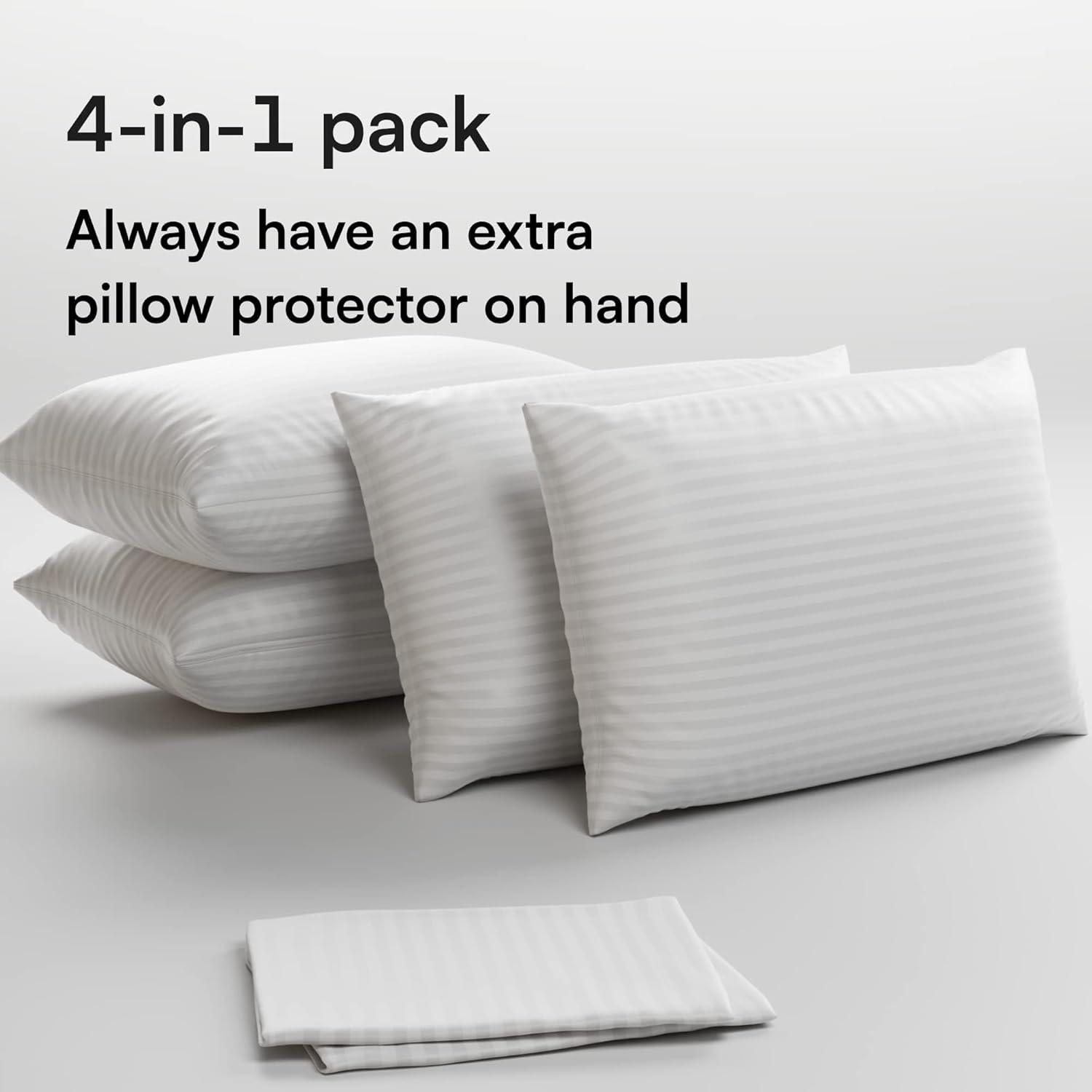 Ultra Soft Pillow Protectors with Zipper Queen Size - Set of 4 Breathable Pillow Covers - 100% Protection Against Stains, Dust & Dirt - Machine Washable (Dark White)