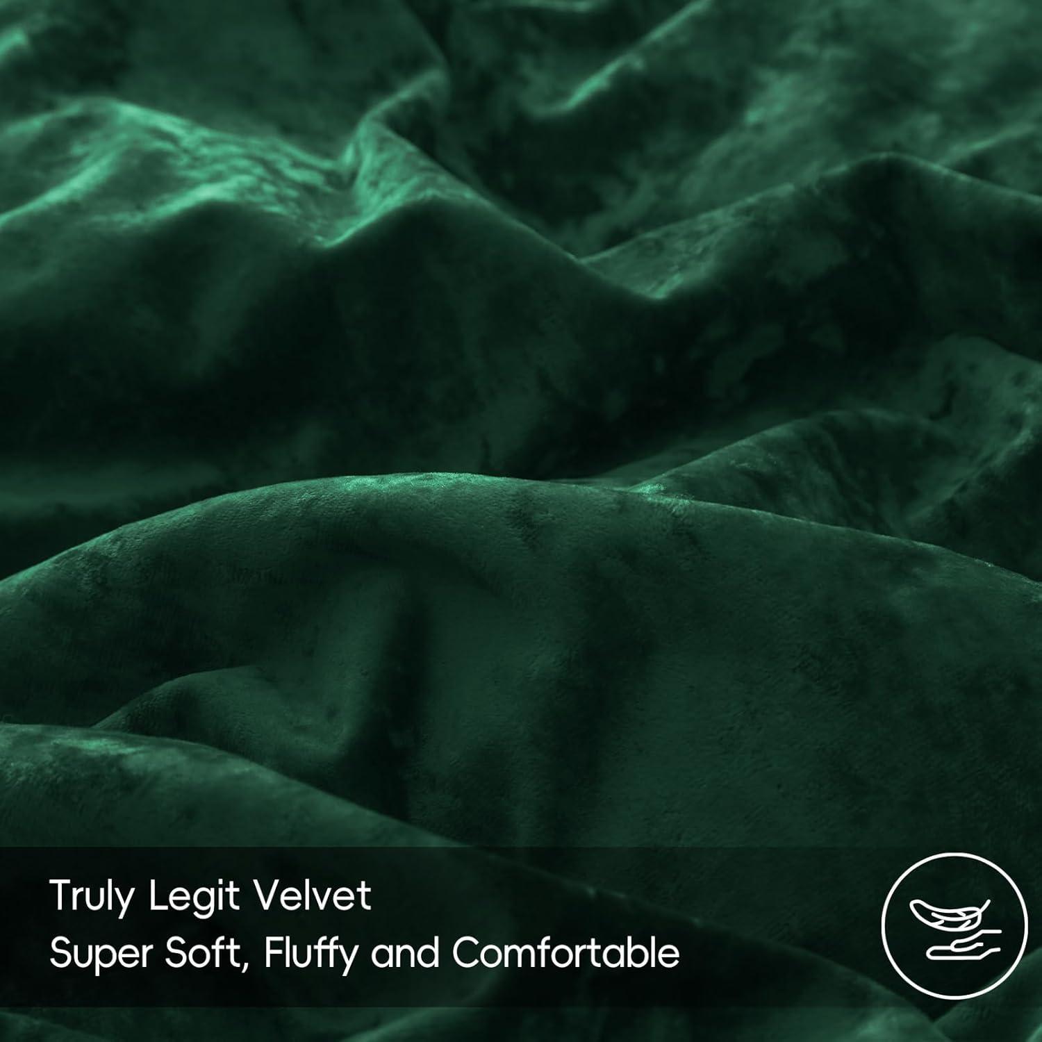 Soft Breathable Velvet Duvet Cover Set Emerald Green - Queen
