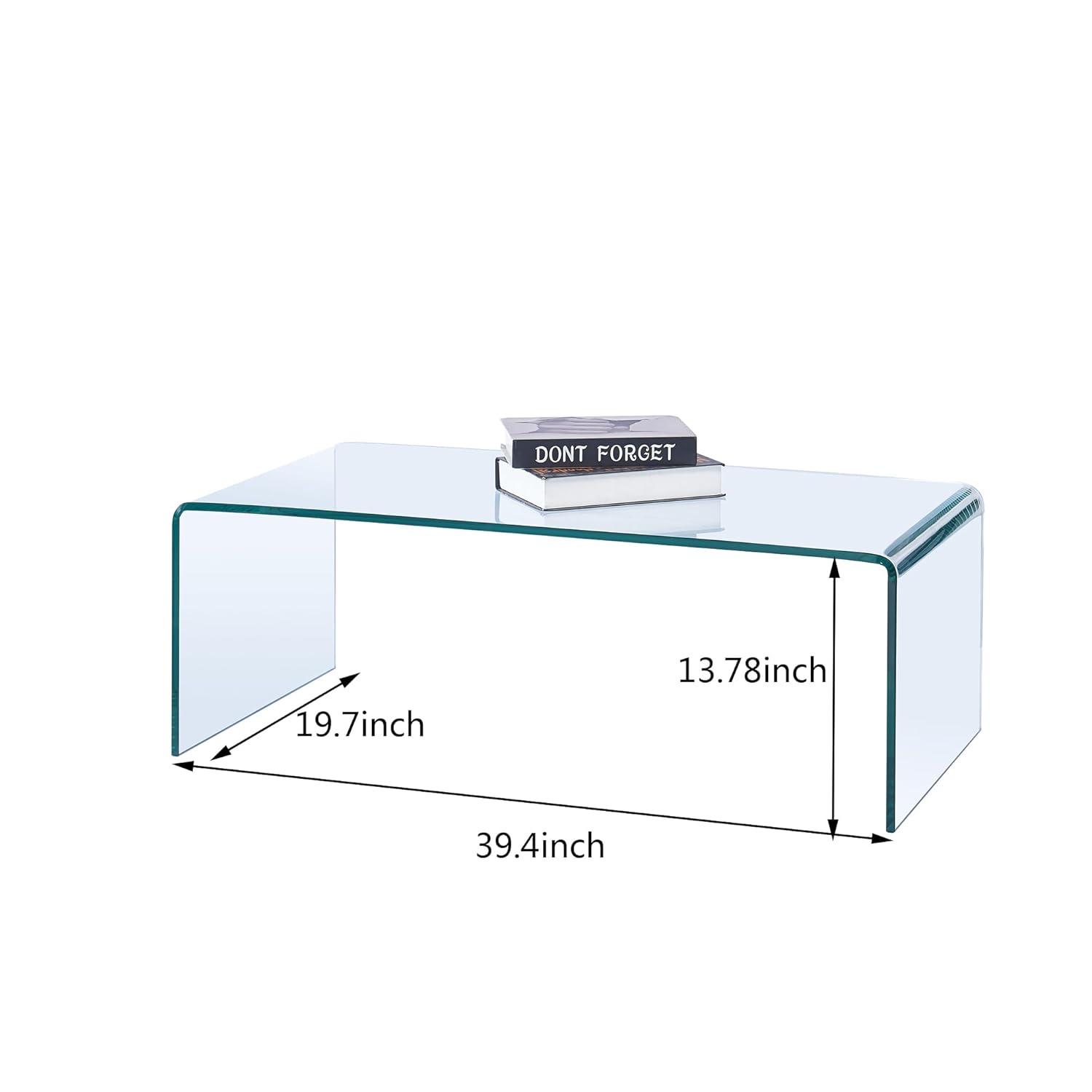 Glass Coffee Table, Modern Clear Coffee Table for Living Room, Small Rectangle Tempered Glass Waterfall Sofa End Tables 39.4" x 19.7" x 13.78"H
