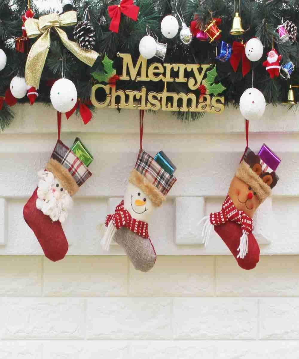 JOYFY 12 Pcs Mini Christmas Stockings 3D Bulk Xmas Stockings Santa Snowman Reindeer Burlap Stockings for Present Holders Treat Bags