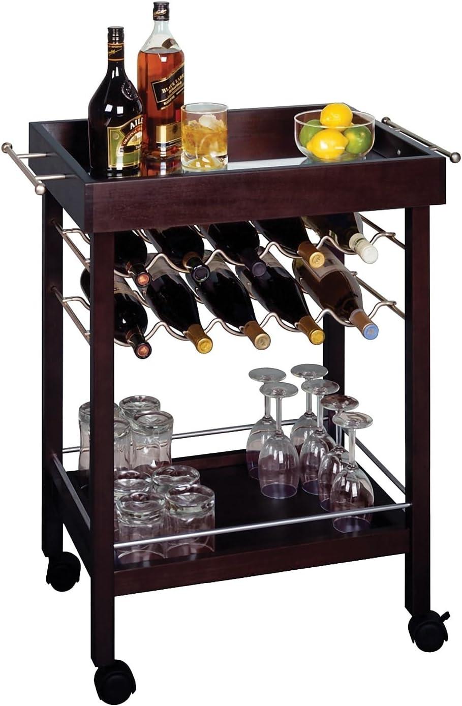 Johnnie Bar Cart Dark Espresso - Winsome: Hardwood Beverage Trolley with Wine Storage, 30 Day Limited Warranty