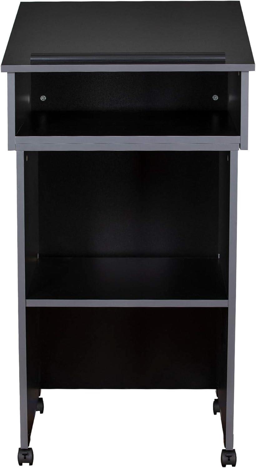 Black and Gray Portable Tabletop Lectern with Storage Shelf