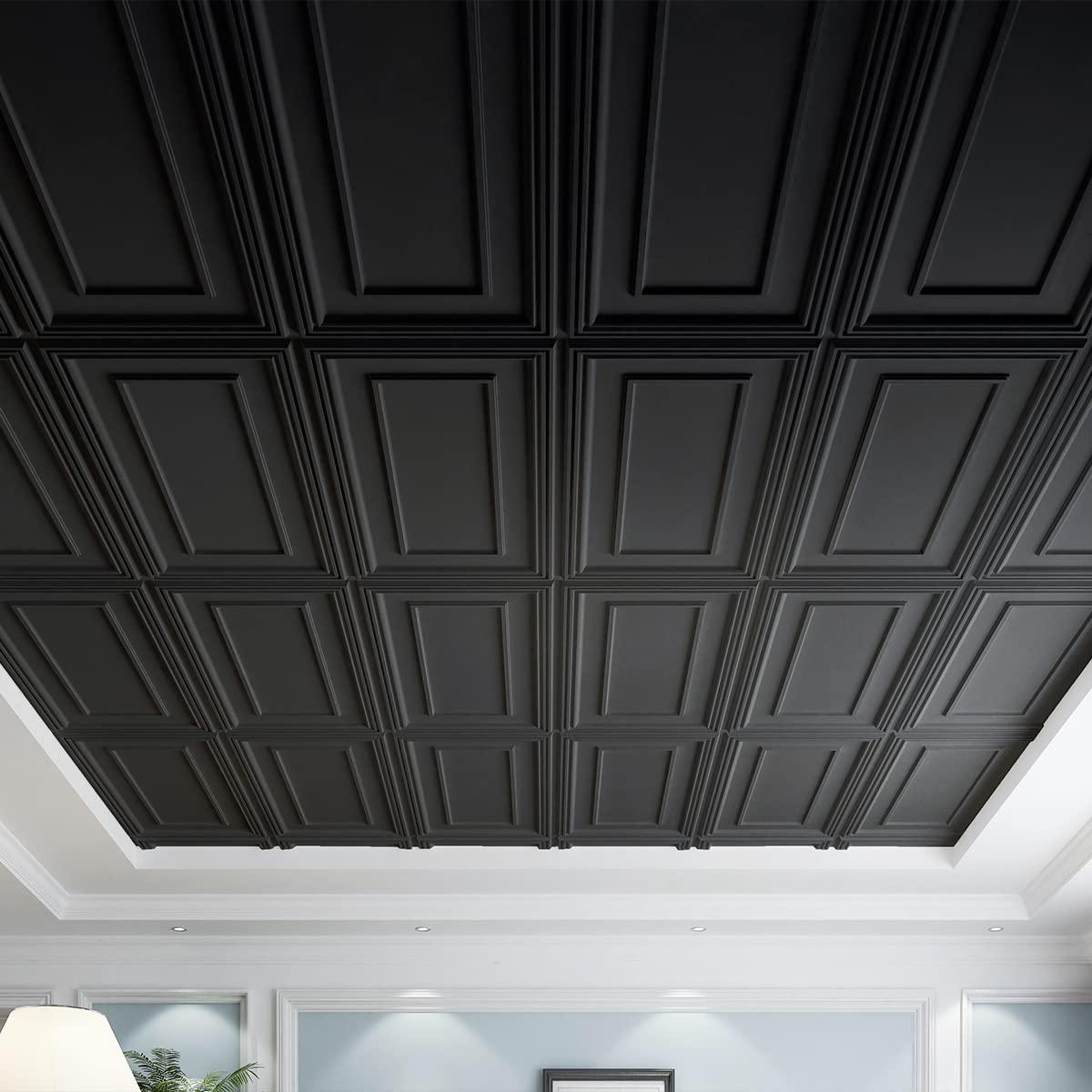 Black PVC 24x48in Decorative Drop Ceiling Tiles (12-Pack)