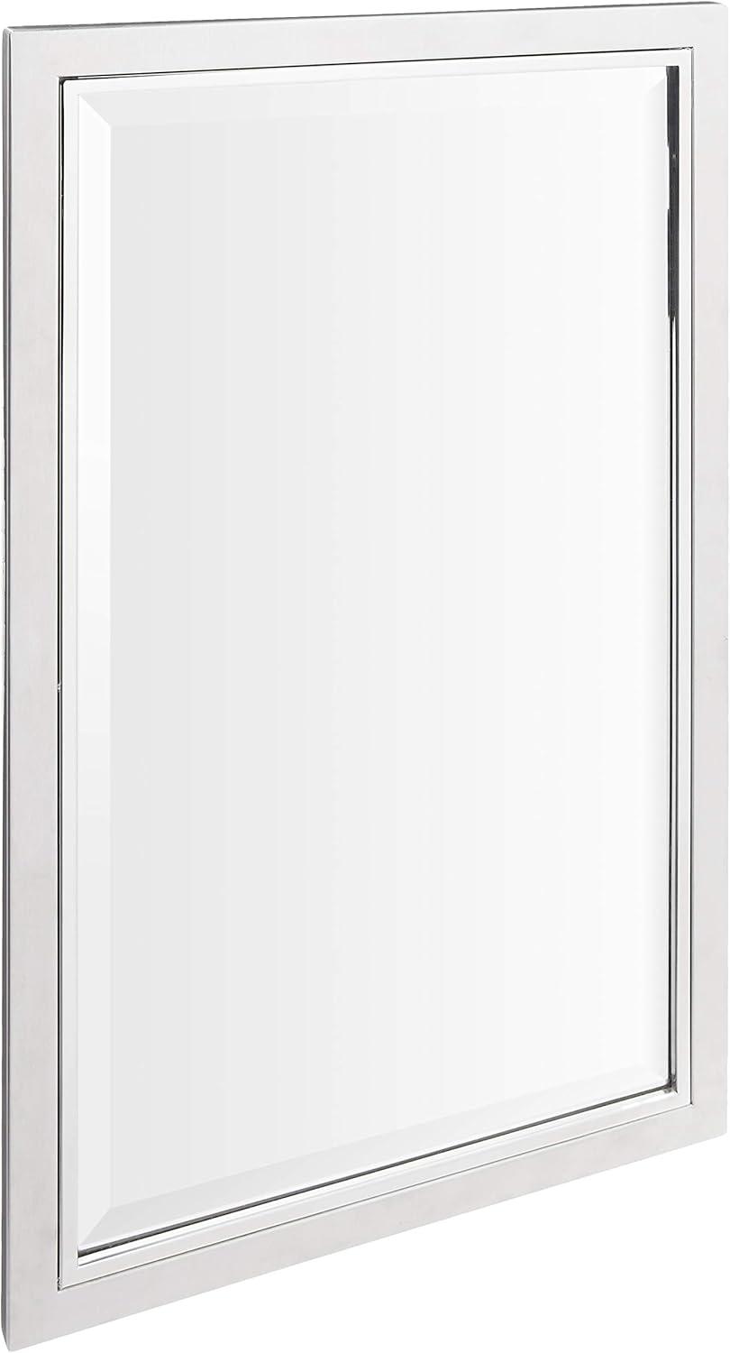 Head West Recessed Medicine Cabinet with Mirror - Brushed Nickel & Chrome Framed Beveled Edge Stainless Steel Bathroom Mirror with Storage - 16" x 26"